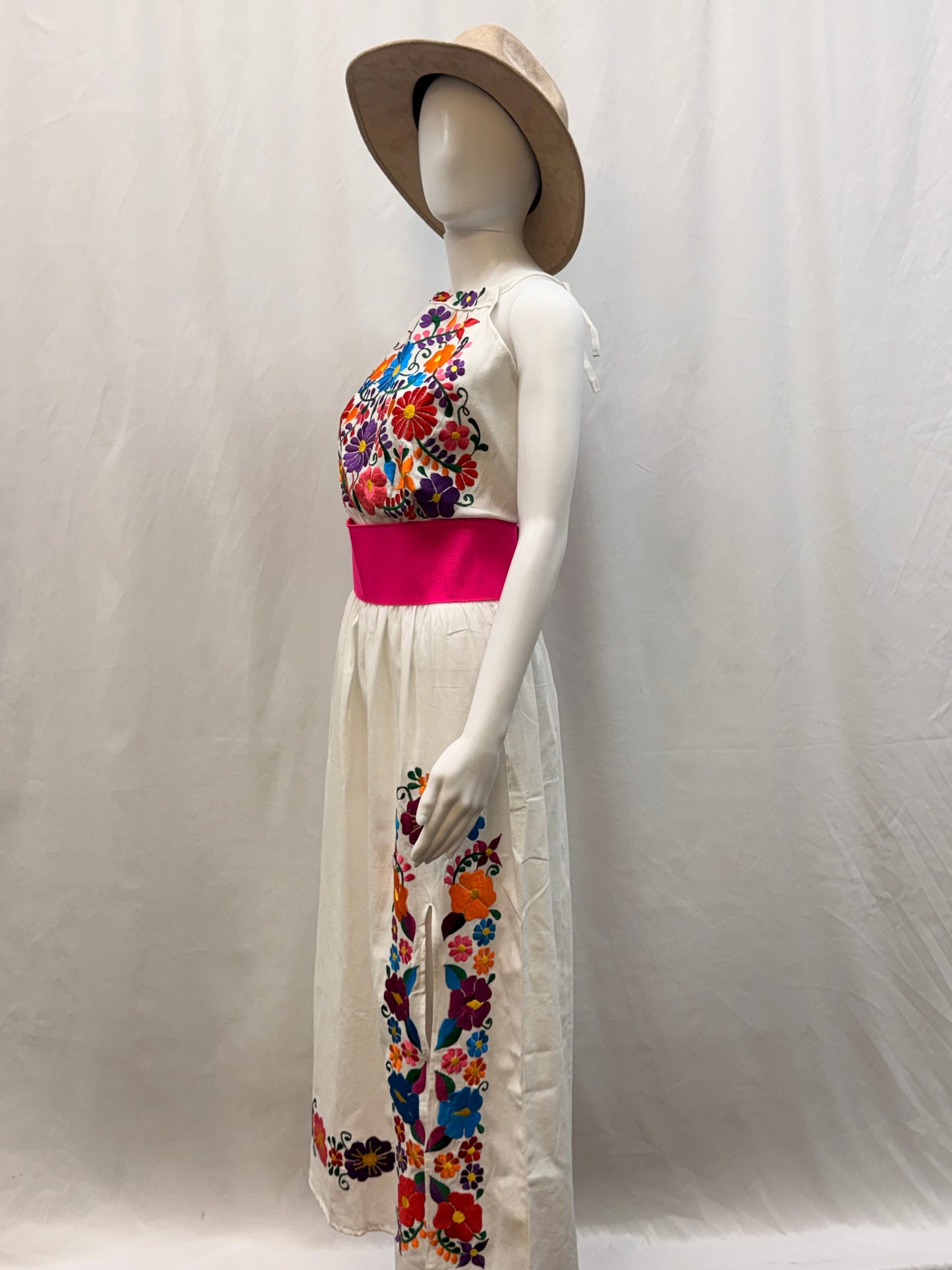 Women's Mexican Embroidered Halter Dress with Slit