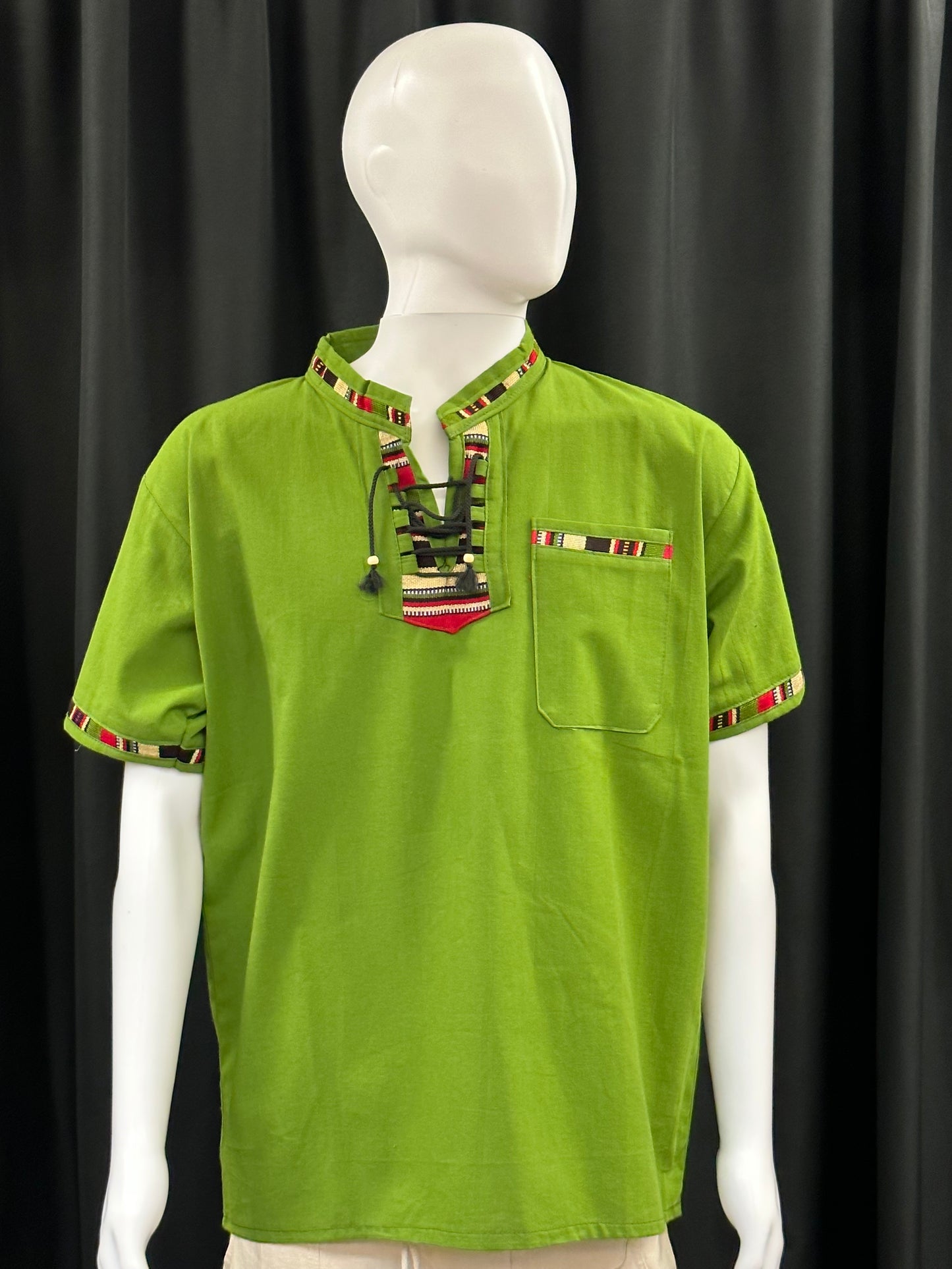 Men's Guatemalan Embroidered Draw String Collard Shirt