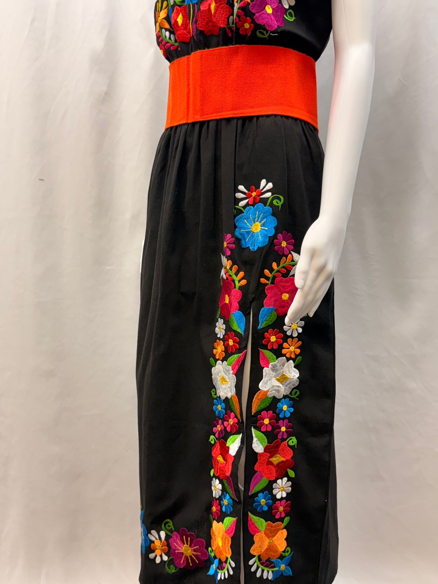 Women's Mexican Embroidered Halter Dress with Slit
