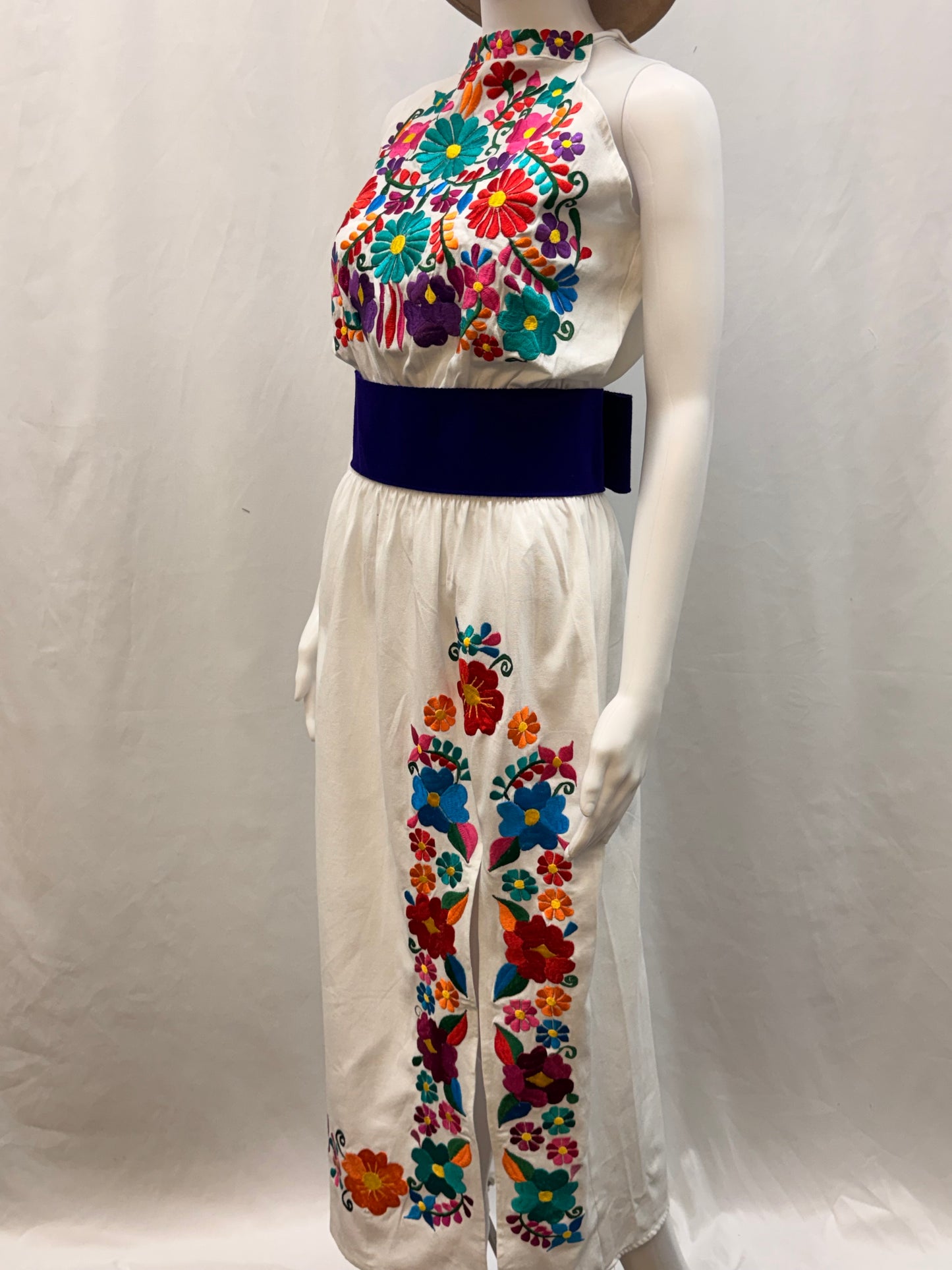 Women's Mexican Embroidered Halter Dress with Slit