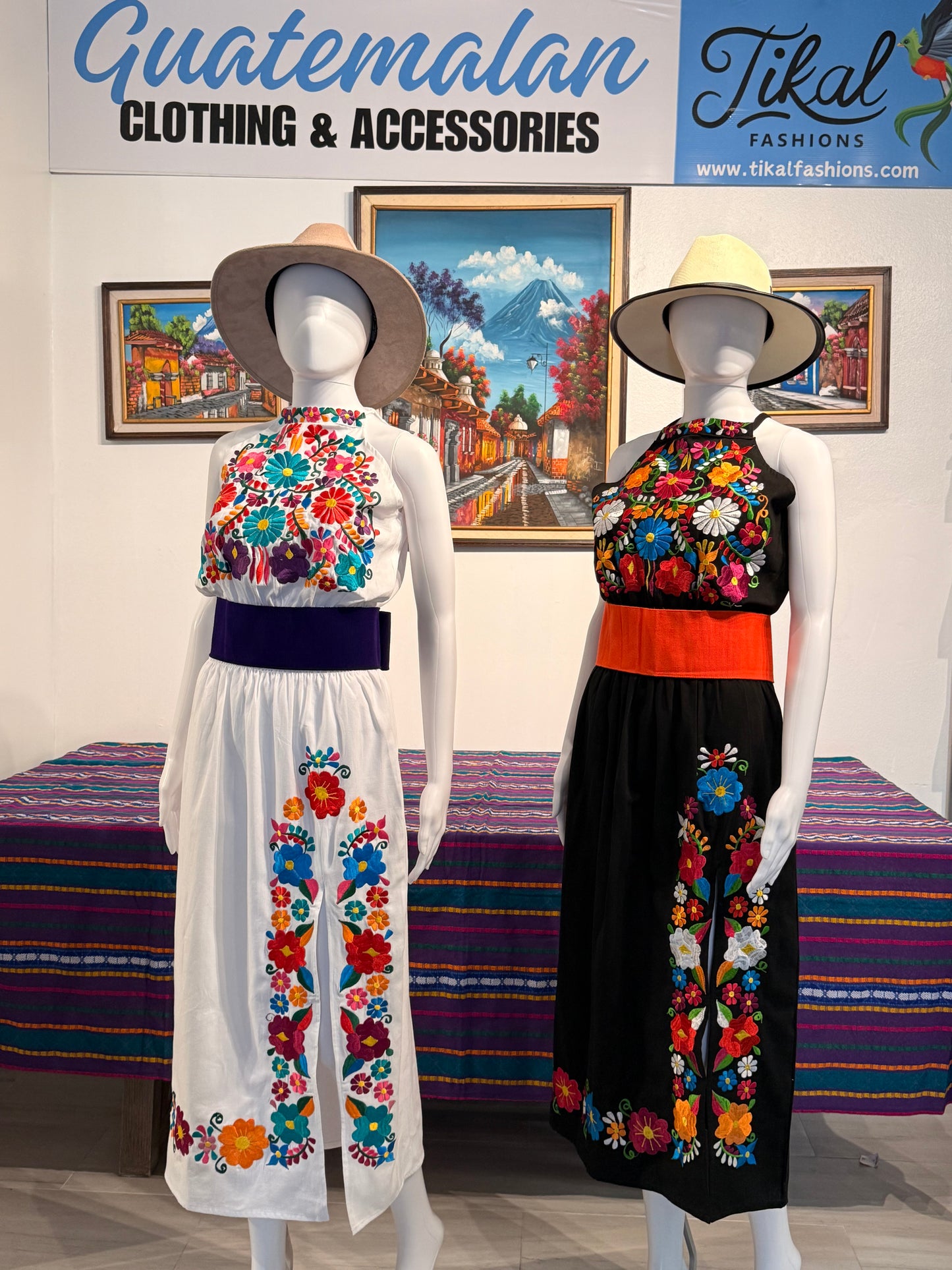 Women's Mexican Embroidered Halter Dress with Slit