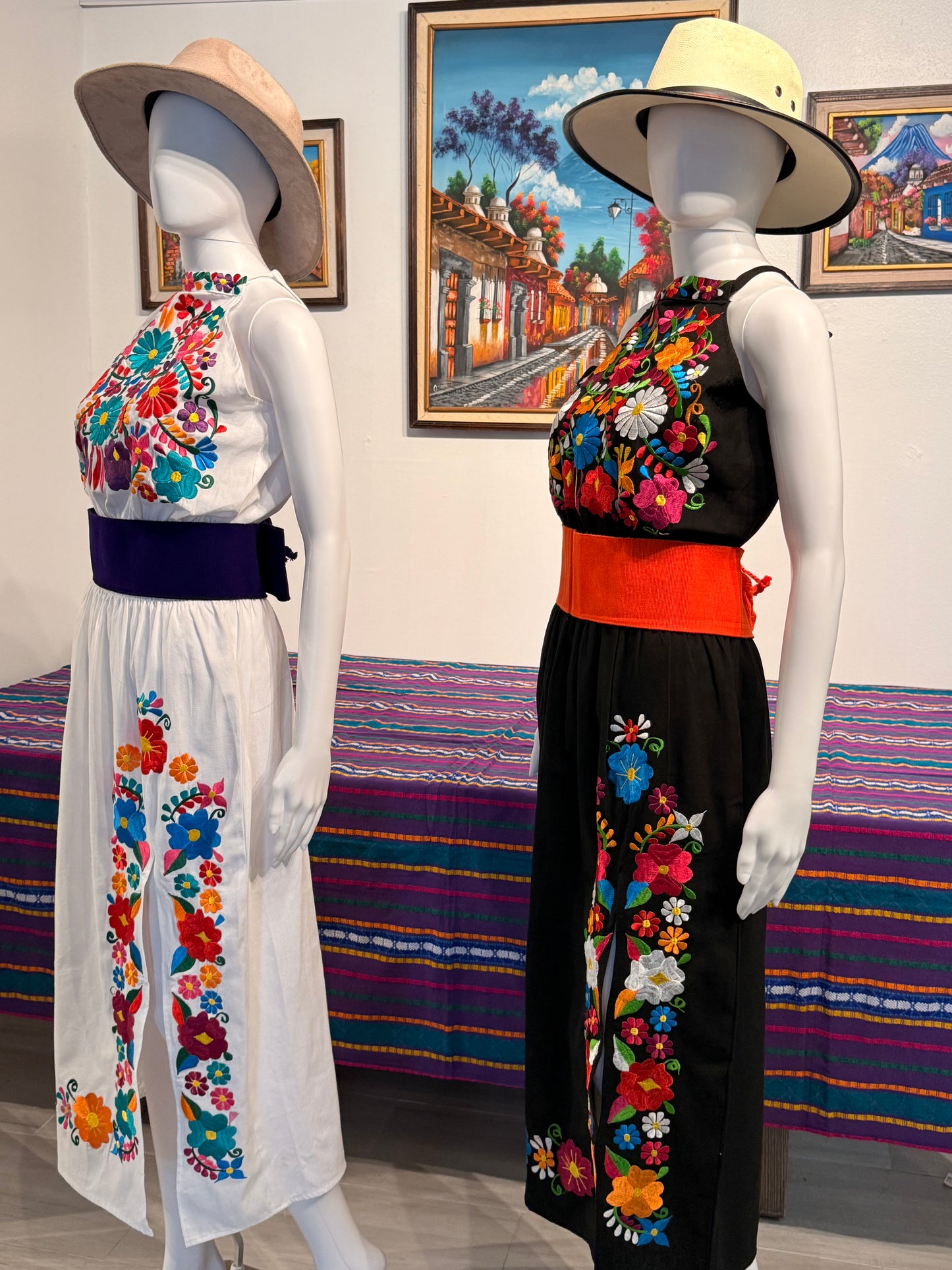 Women's Mexican Embroidered Halter Dress with Slit