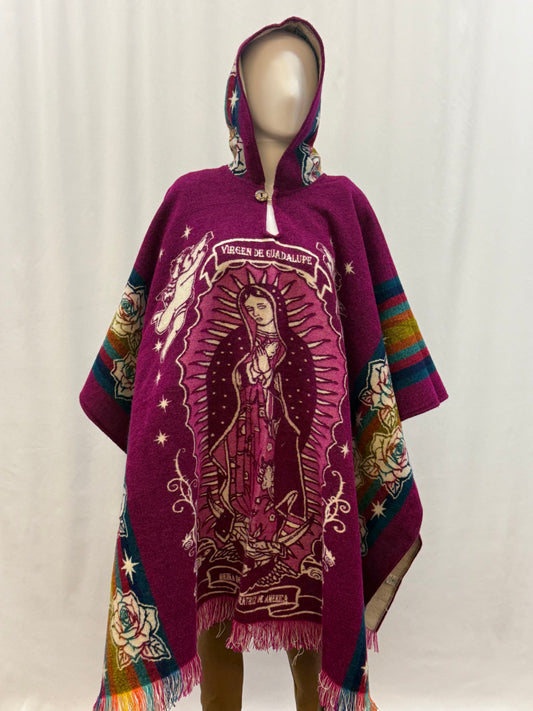 Women's Virgin of Guadalupe Alpaca Wool Hooded Poncho