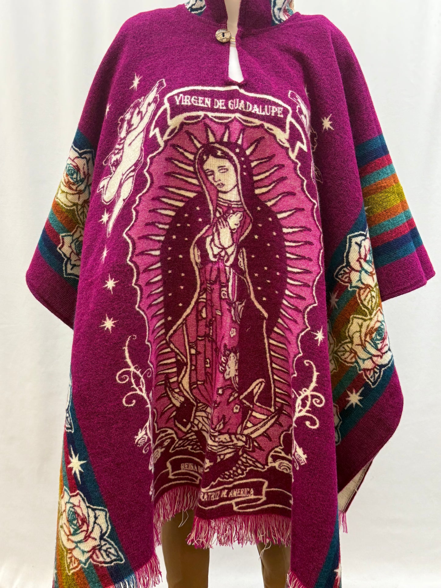 Women's Virgin of Guadalupe Alpaca Wool Hooded Poncho