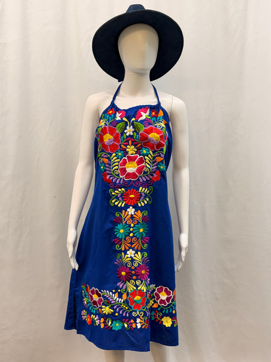 Women's Mexicen Embroidered Halter Floral Dress