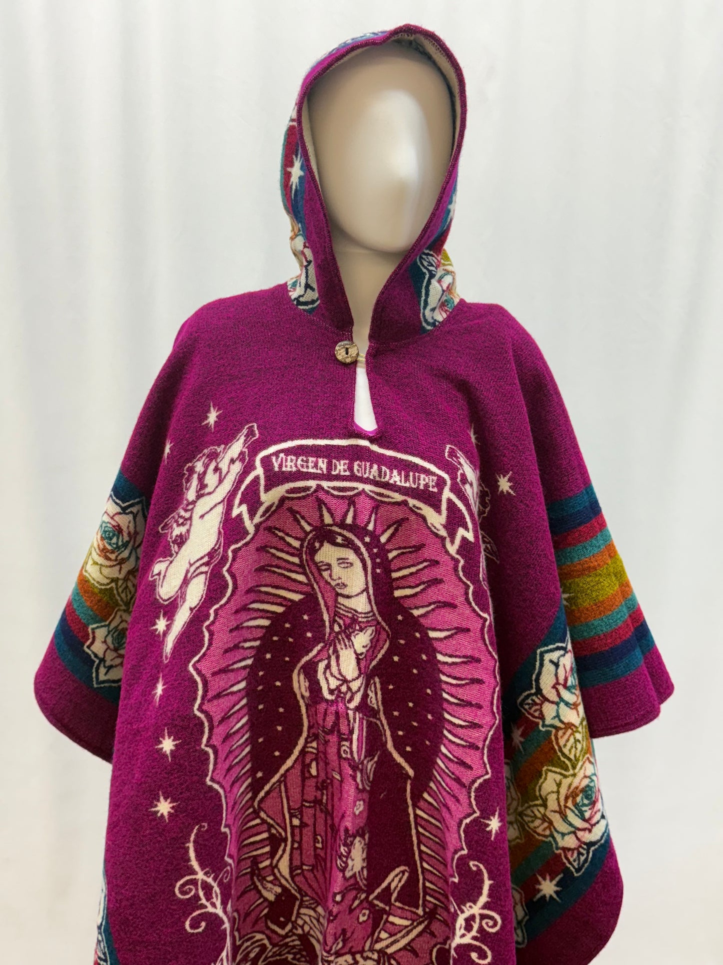 Women's Virgin of Guadalupe Alpaca Wool Hooded Poncho