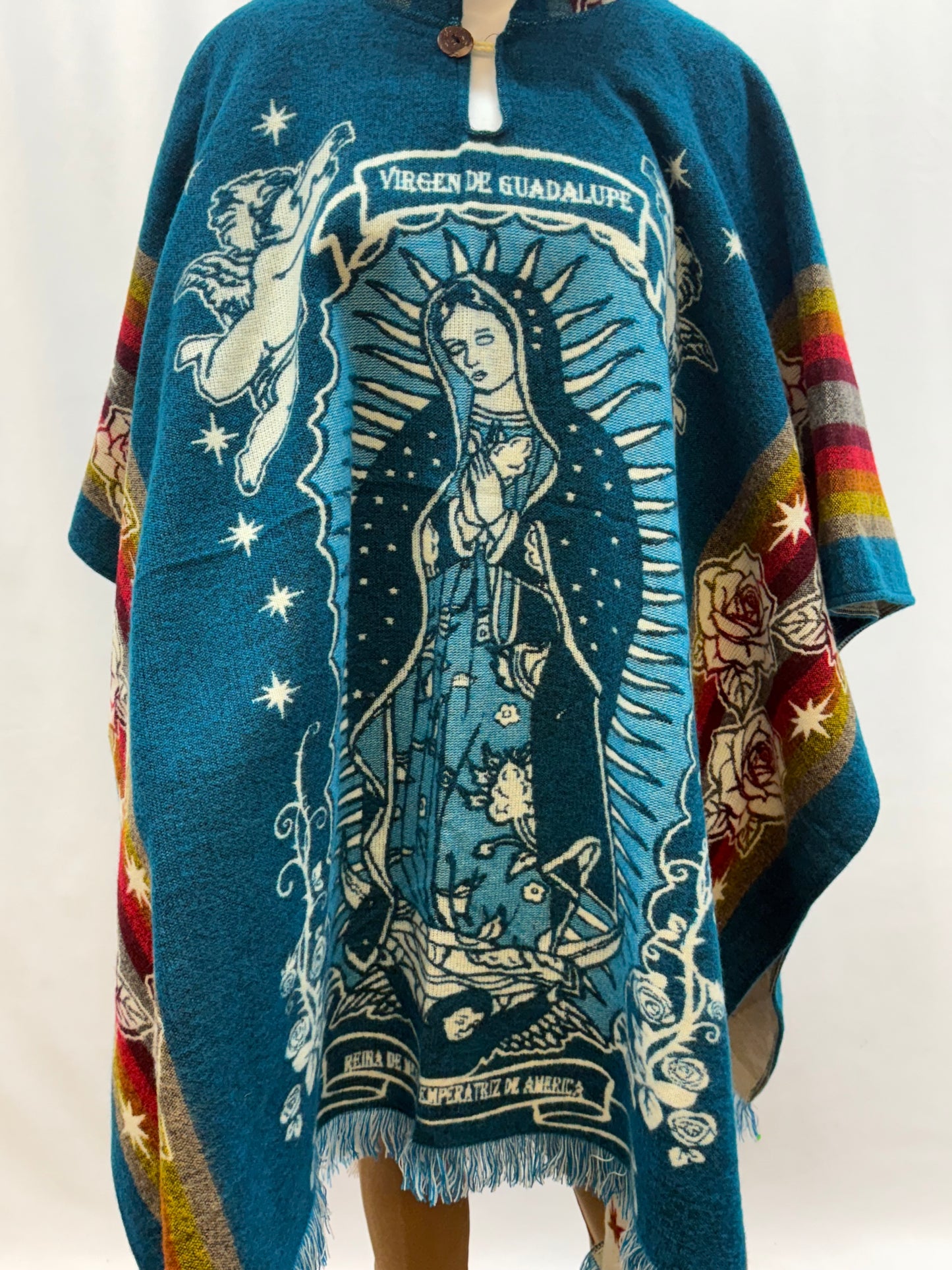 Women's Virgin of Guadalupe Alpaca Wool Hooded Poncho