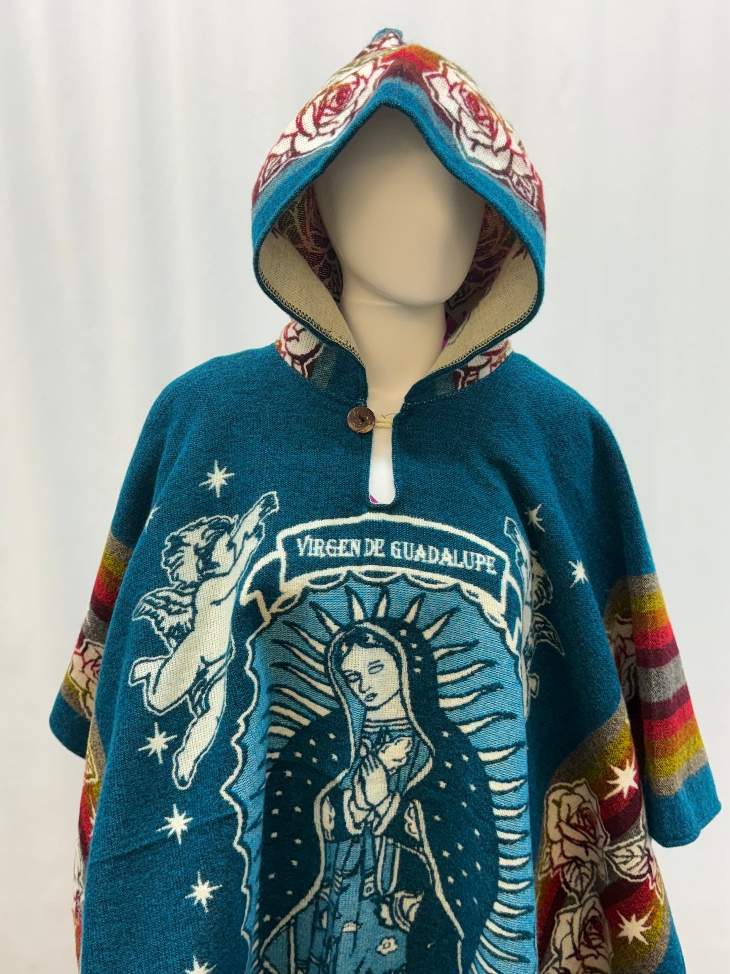 Women's Virgin of Guadalupe Alpaca Wool Hooded Poncho