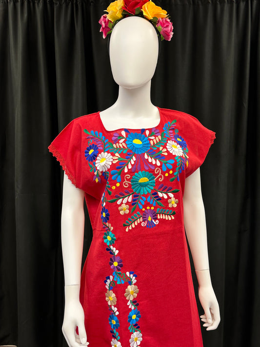 Women's Mexican Embroidered Dress with Slit