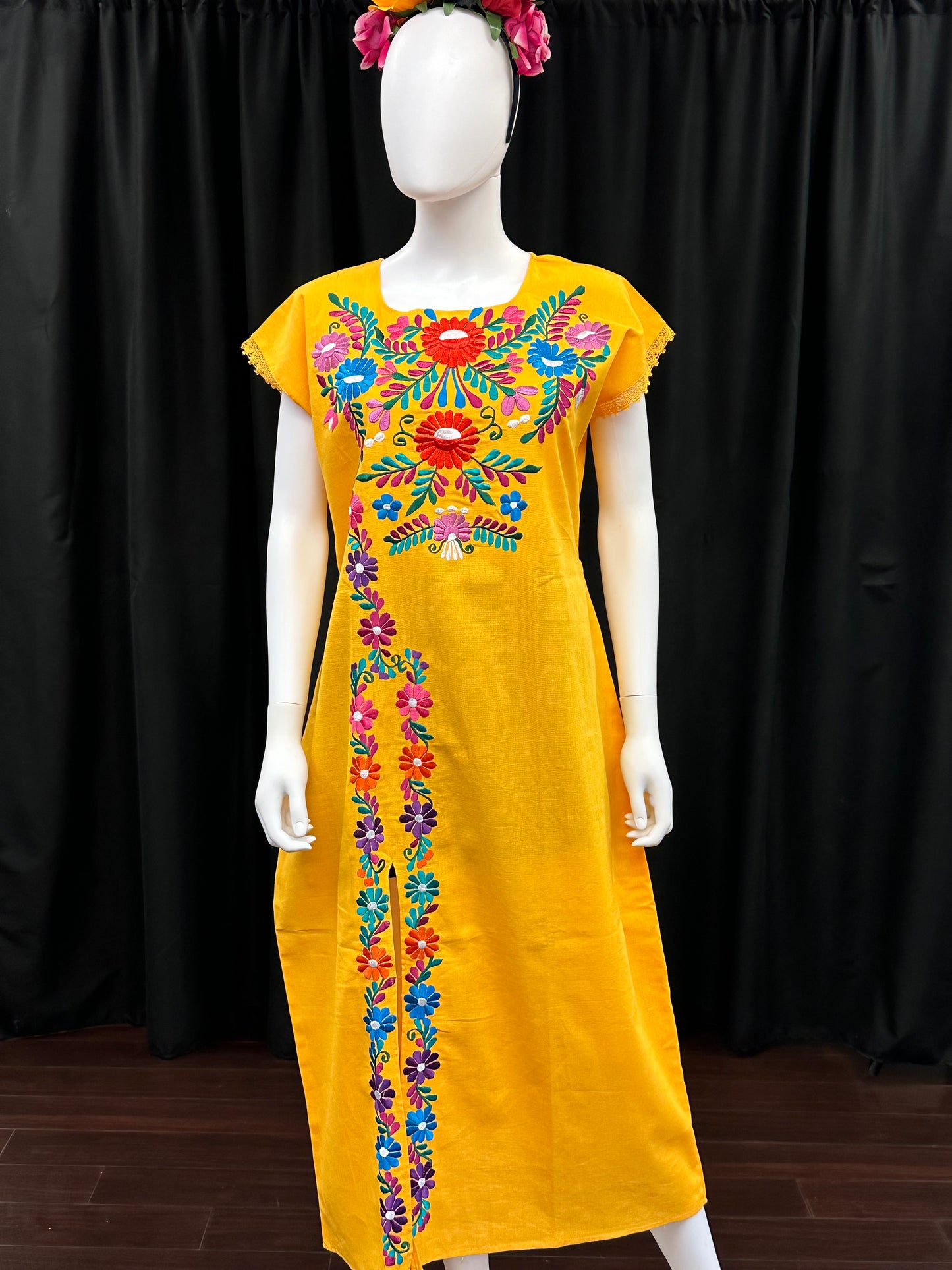 Women's Mexican Embroidered Dress with Slit