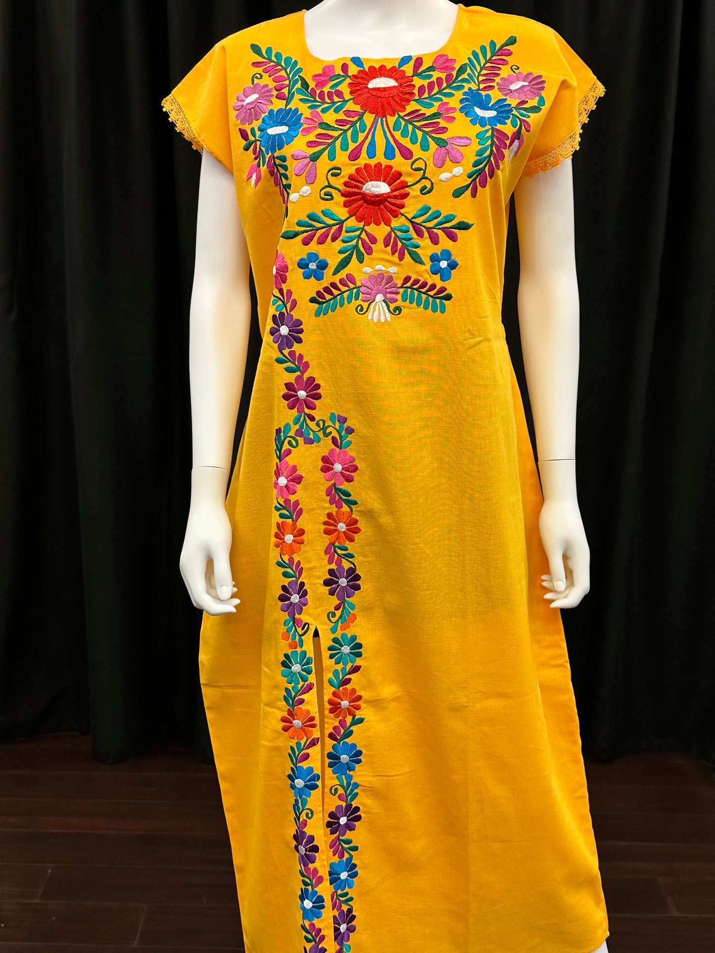 Women's Mexican Embroidered Dress with Slit