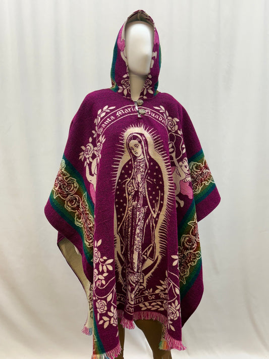Women's Virgin of Guadalupe Alpaca Wool Hooded Poncho