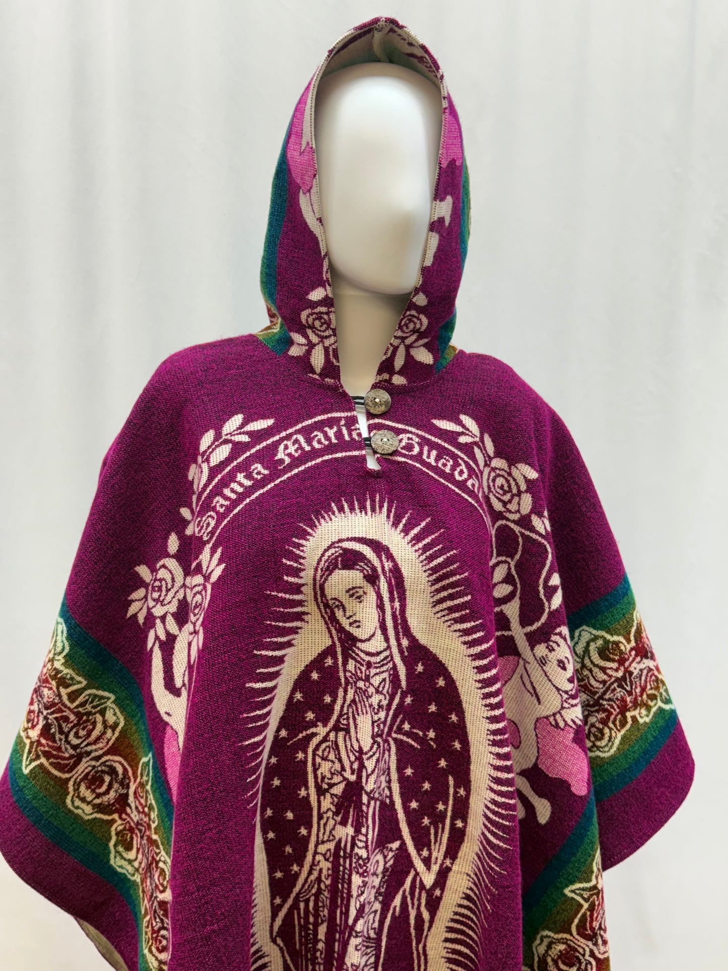 Women's Virgin of Guadalupe Alpaca Wool Hooded Poncho