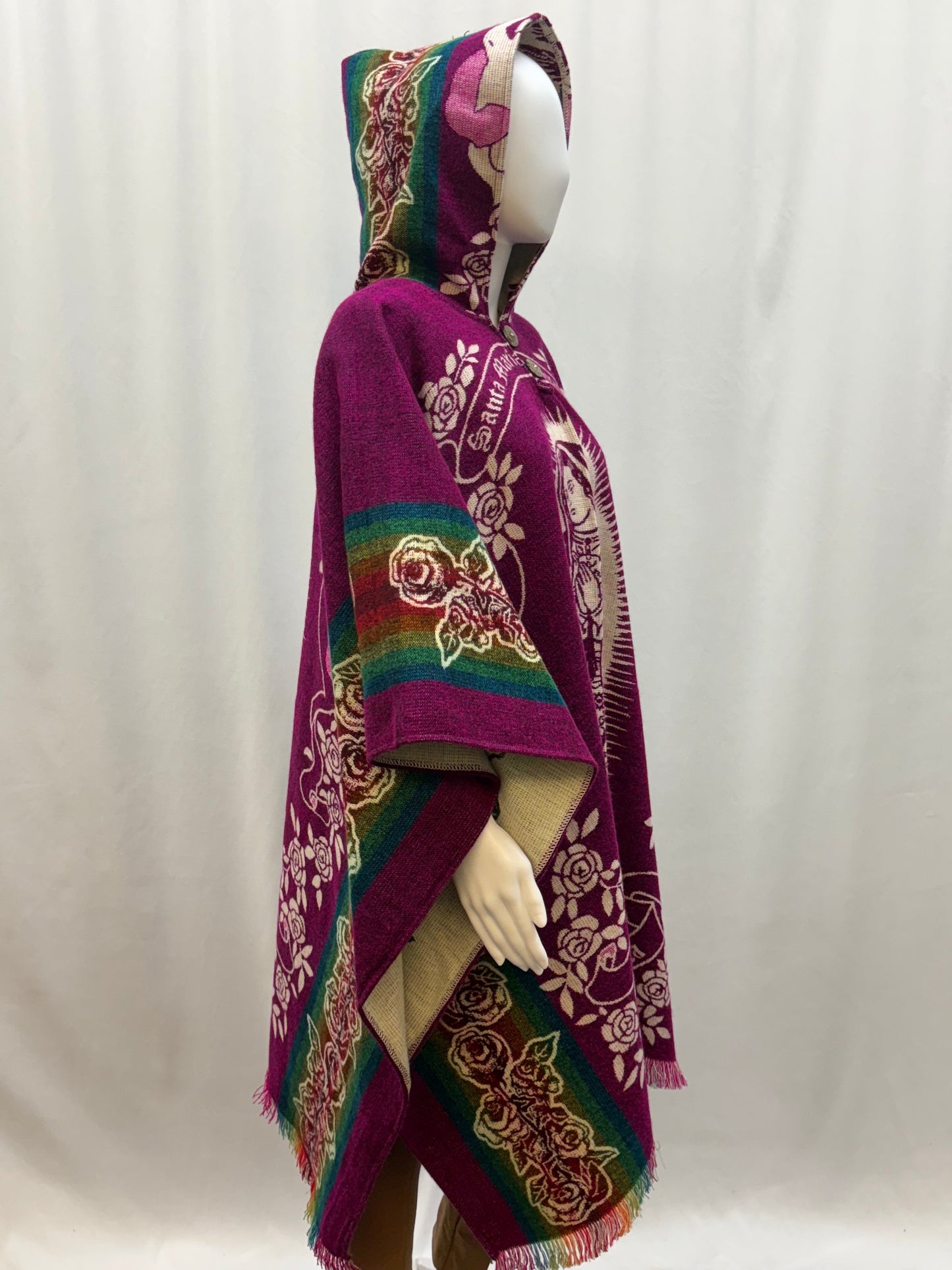 Women's Virgin of Guadalupe Alpaca Wool Hooded Poncho