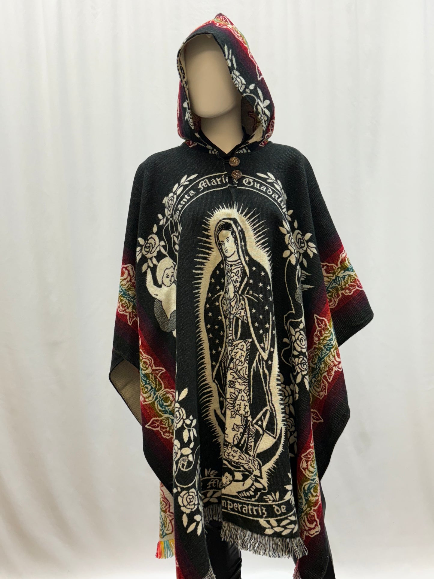 Women's Virgin of Guadalupe Alpaca Wool Hooded Poncho