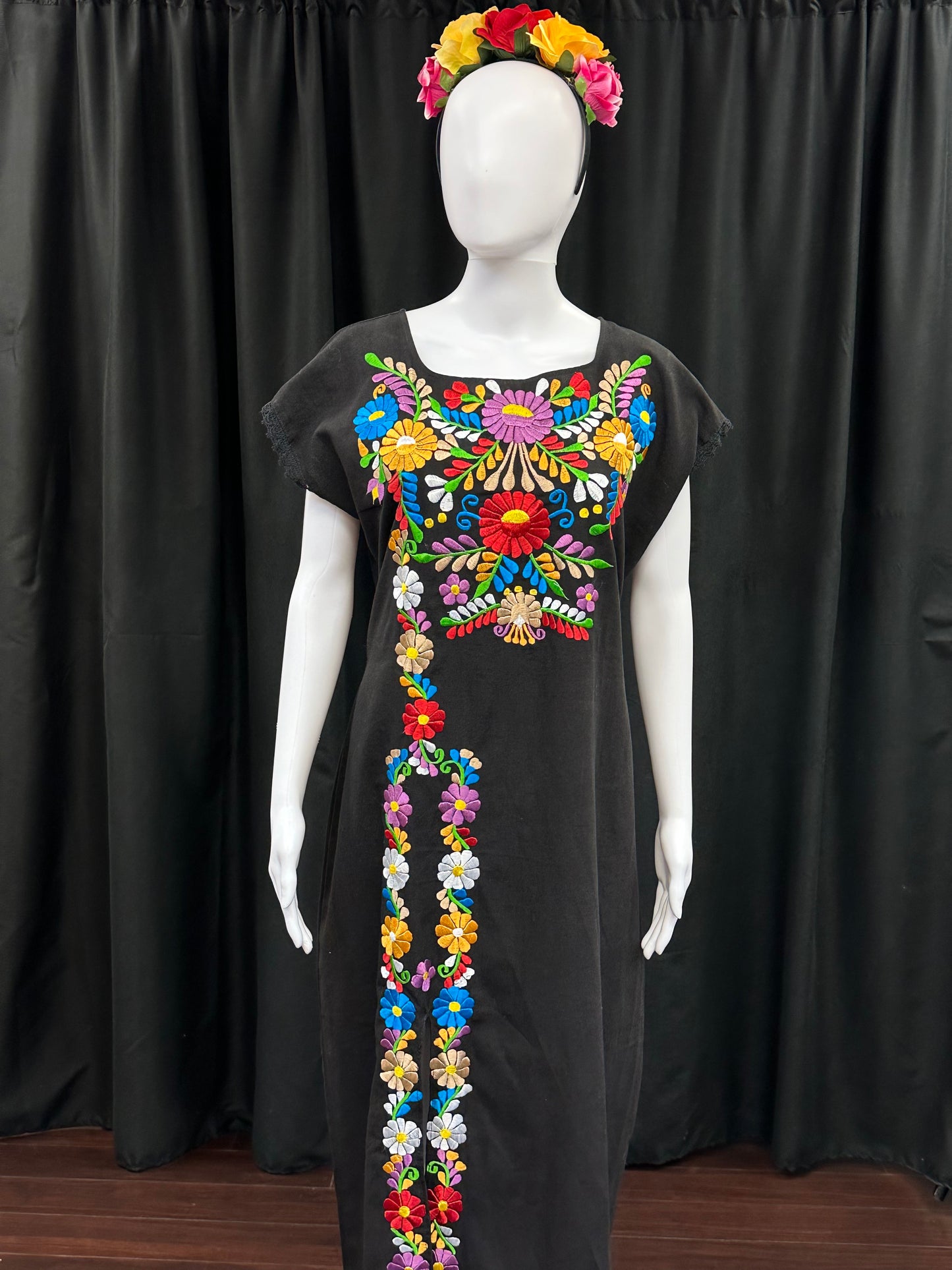 Women's Mexican Embroidred  Floral Dress with Slit