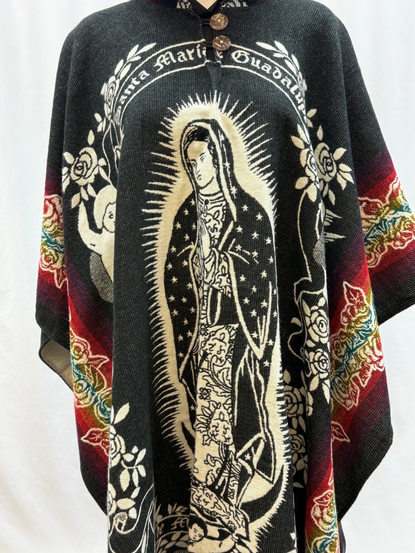 Women's Virgin of Guadalupe Alpaca Wool Hooded Poncho