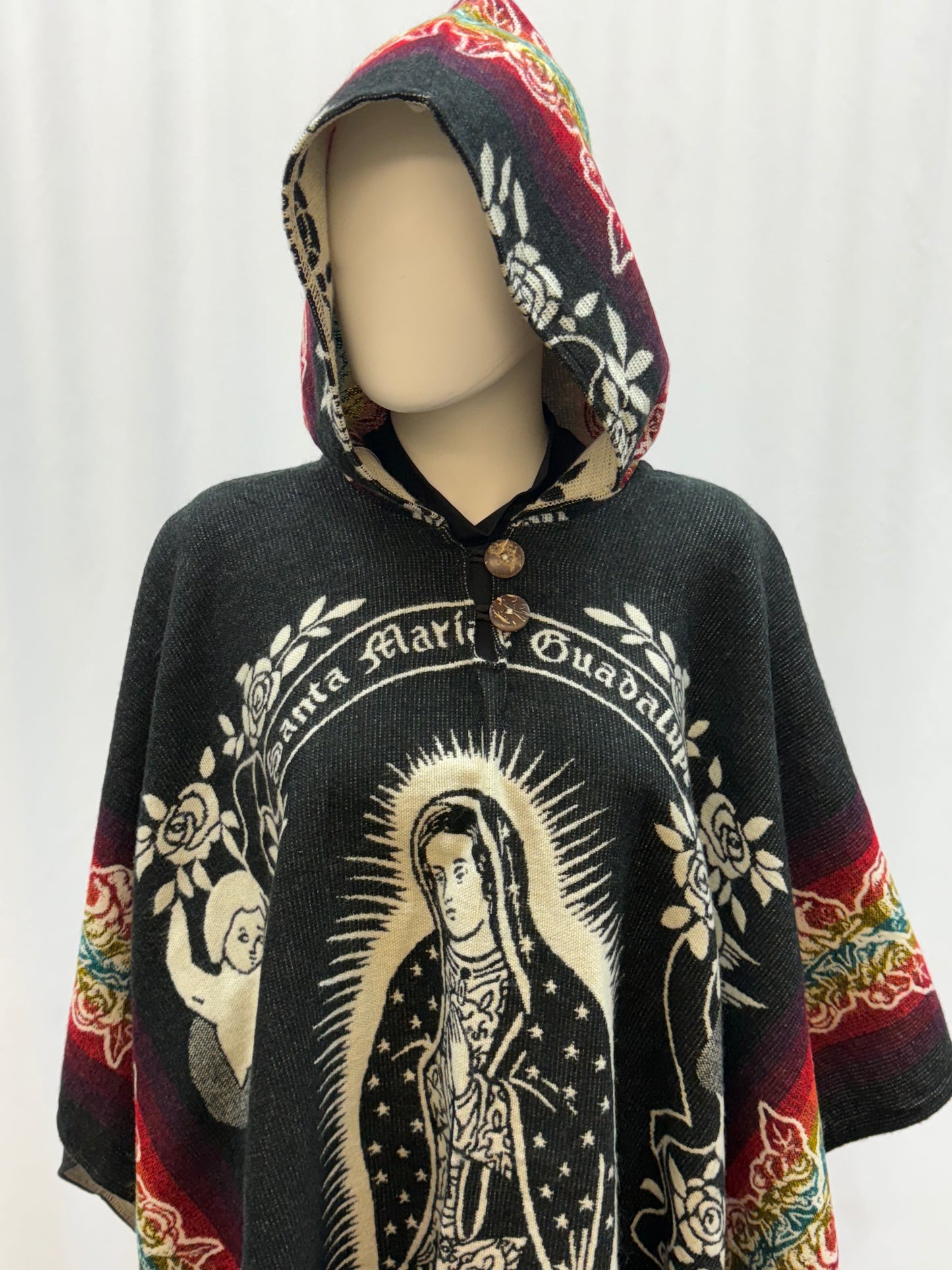 Women's Virgin of Guadalupe Alpaca Wool Hooded Poncho