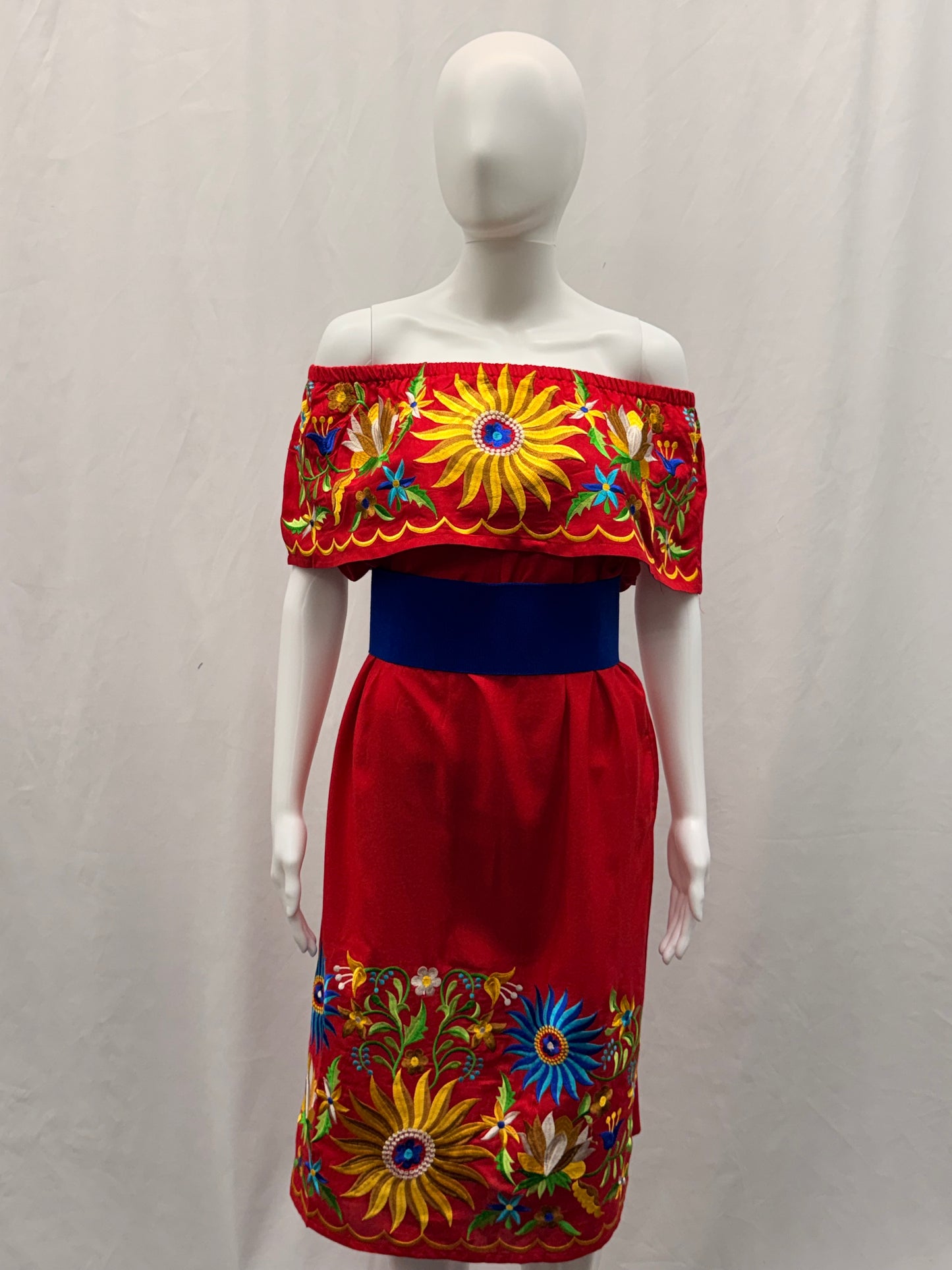 Women's Embroidered Floral Off the Shoulder Dress