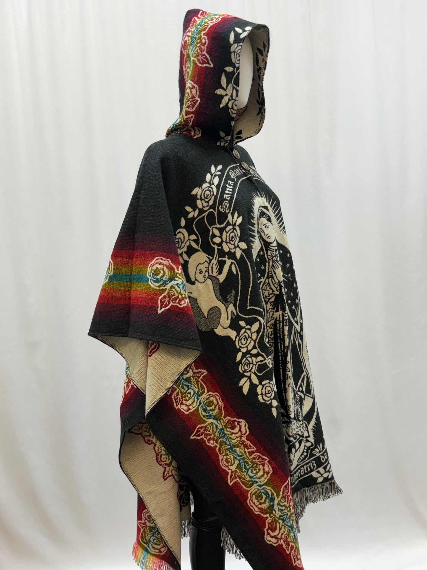 Women's Virgin of Guadalupe Alpaca Wool Hooded Poncho