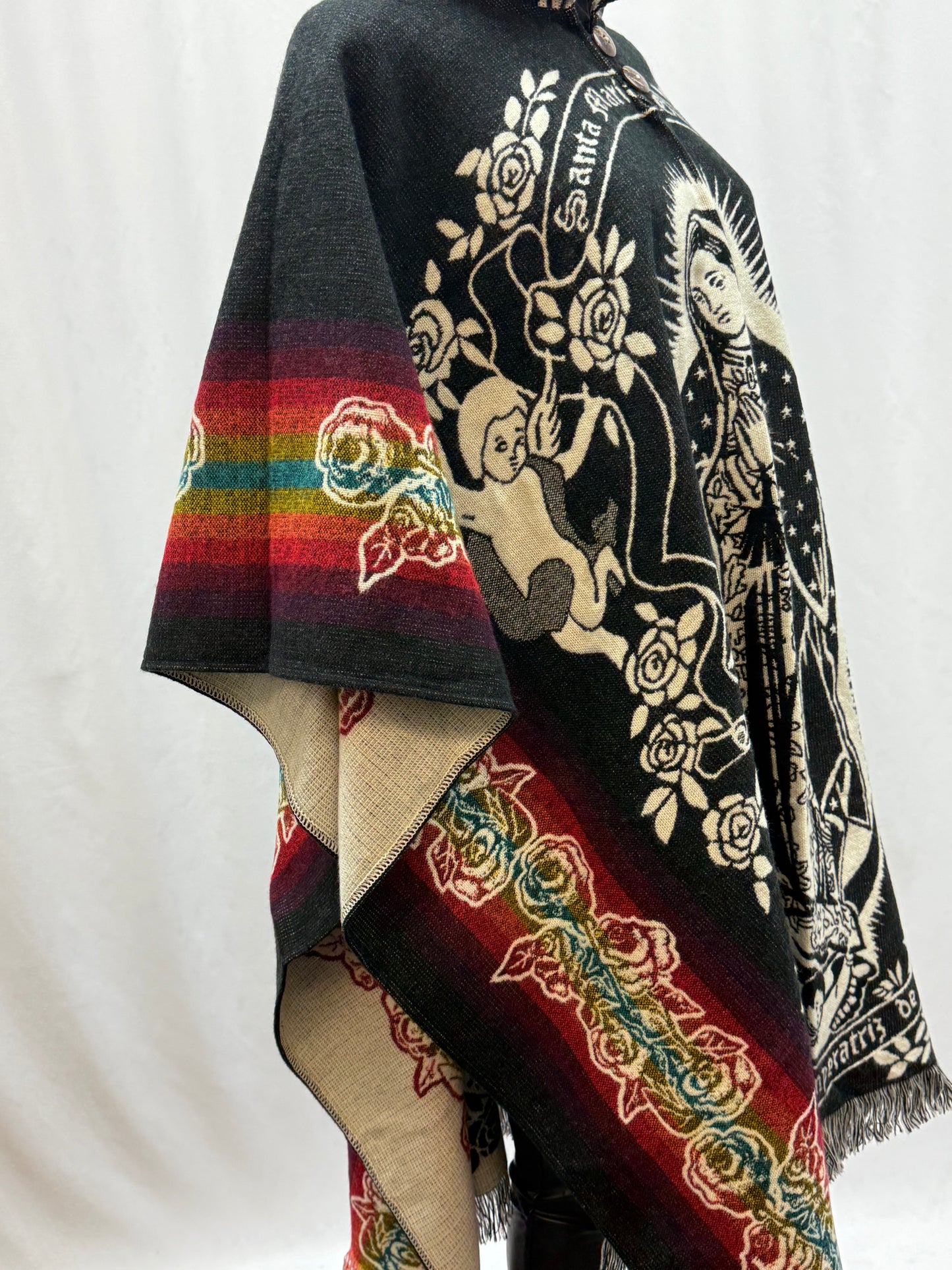 Women's Virgin of Guadalupe Alpaca Wool Hooded Poncho