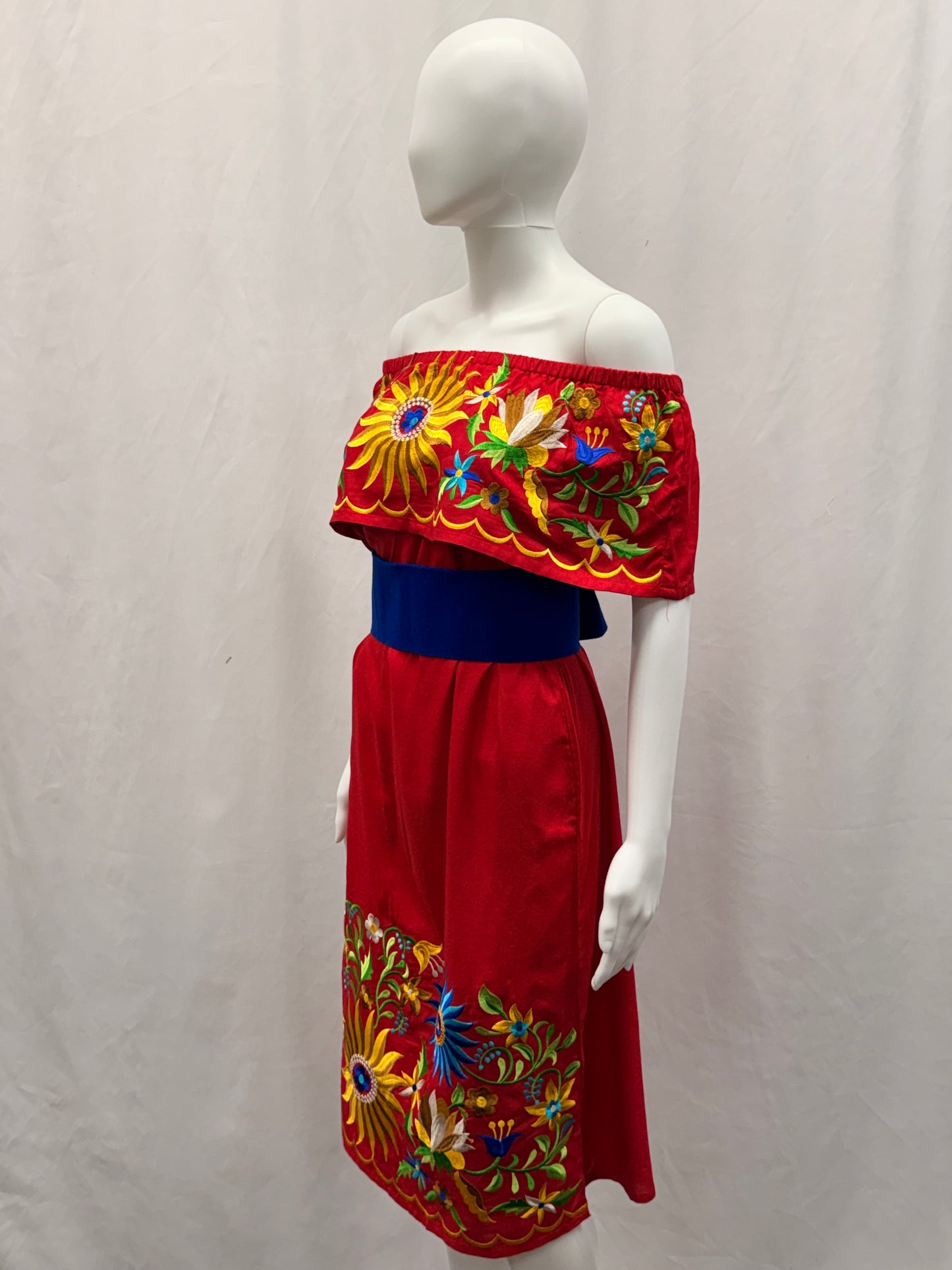 Women's Embroidered Floral Off the Shoulder Dress