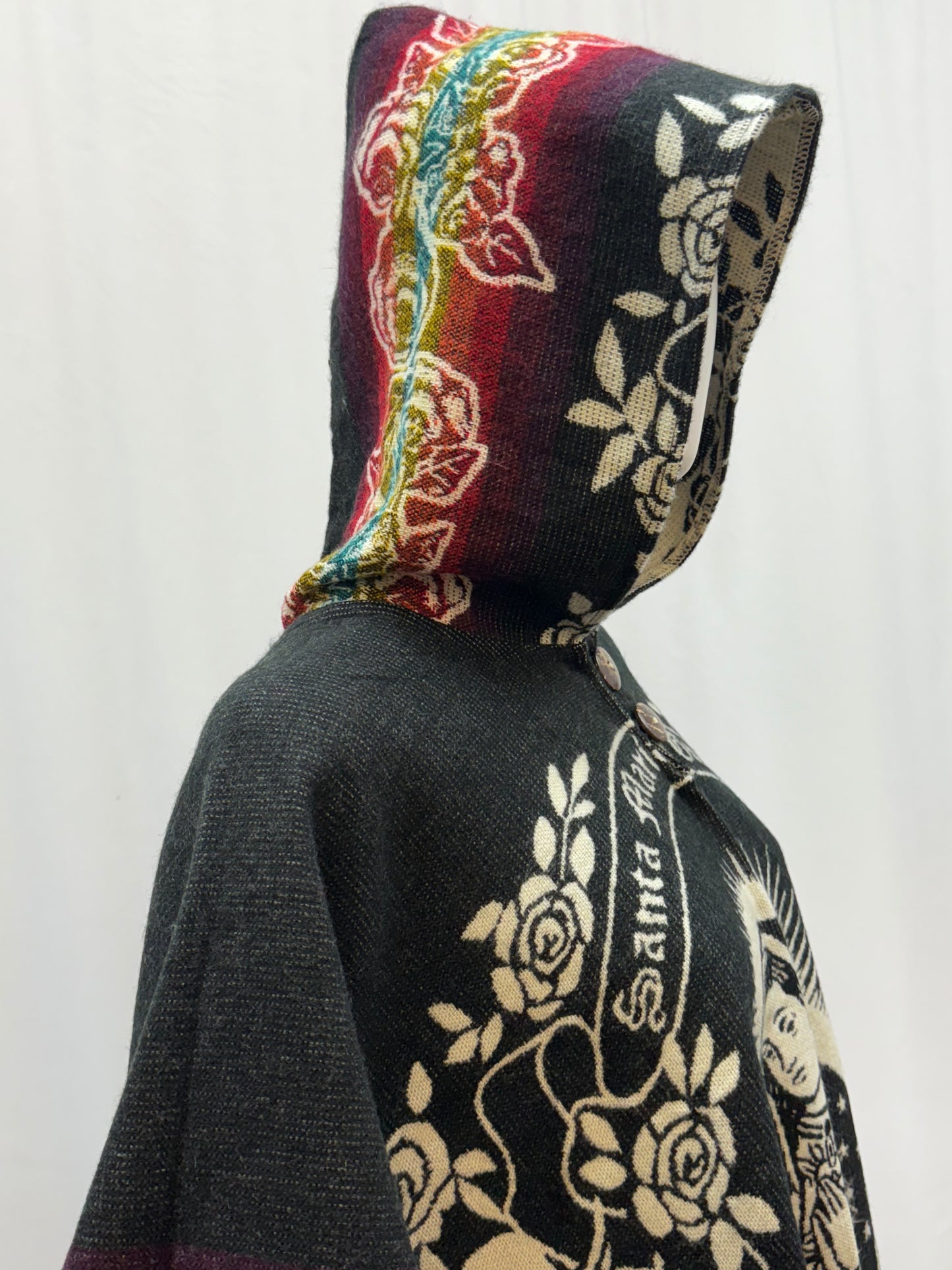 Women's Virgin of Guadalupe Alpaca Wool Hooded Poncho