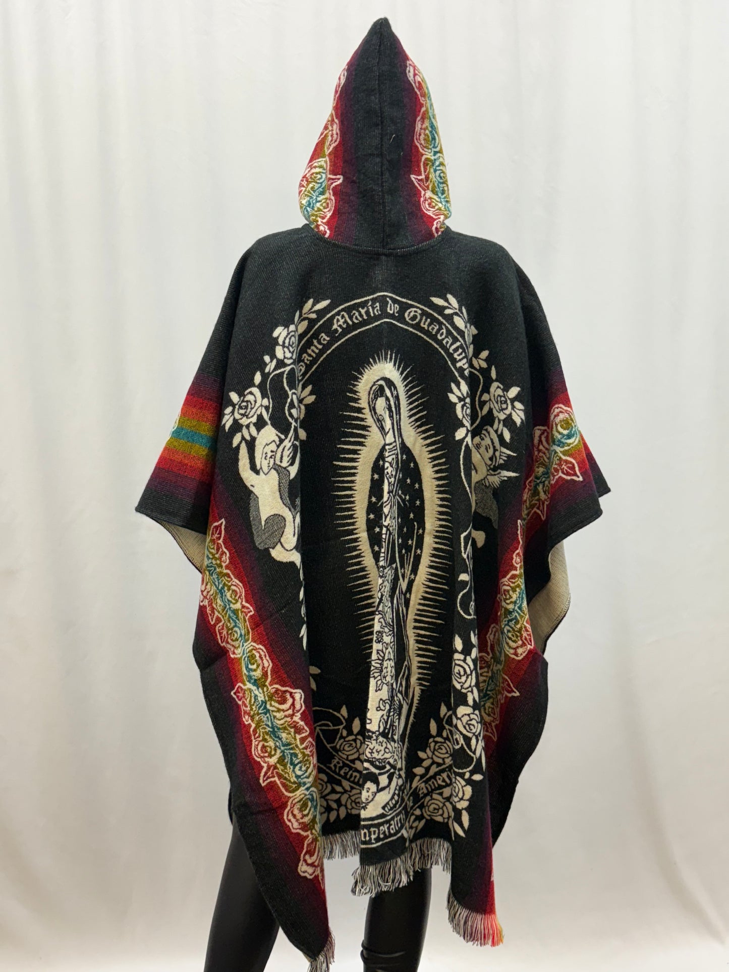Women's Virgin of Guadalupe Alpaca Wool Hooded Poncho