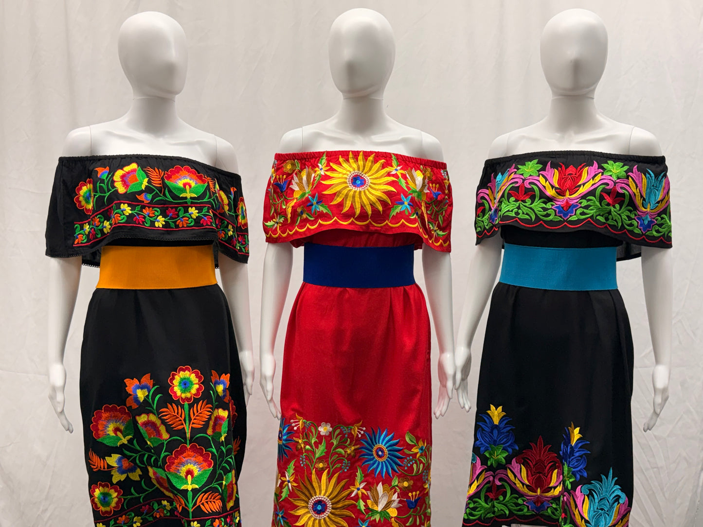 Women's Embroidered Floral Off the Shoulder Dress