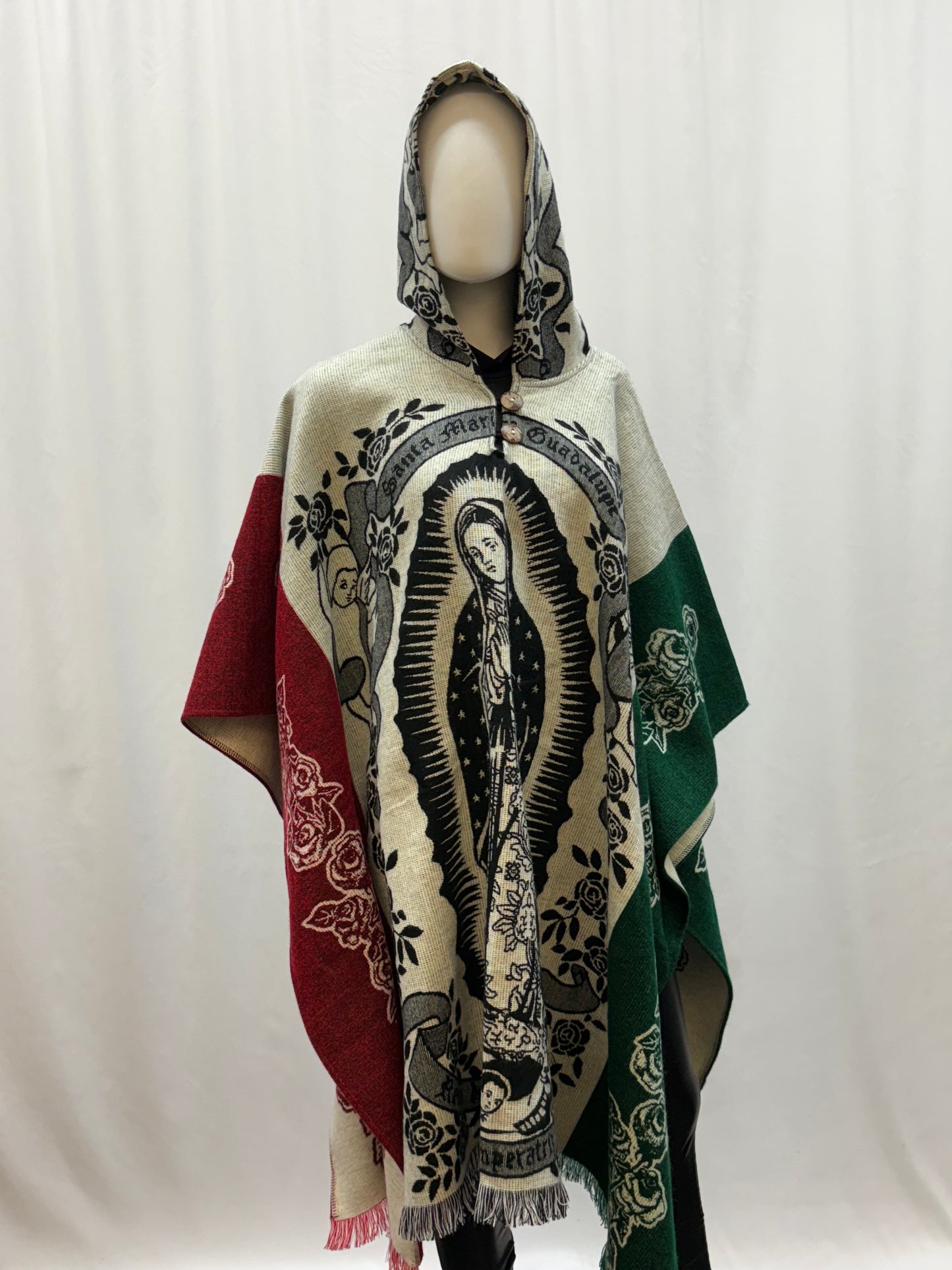 Women's Virgin of Guadalupe Alpaca Wool Hooded Poncho
