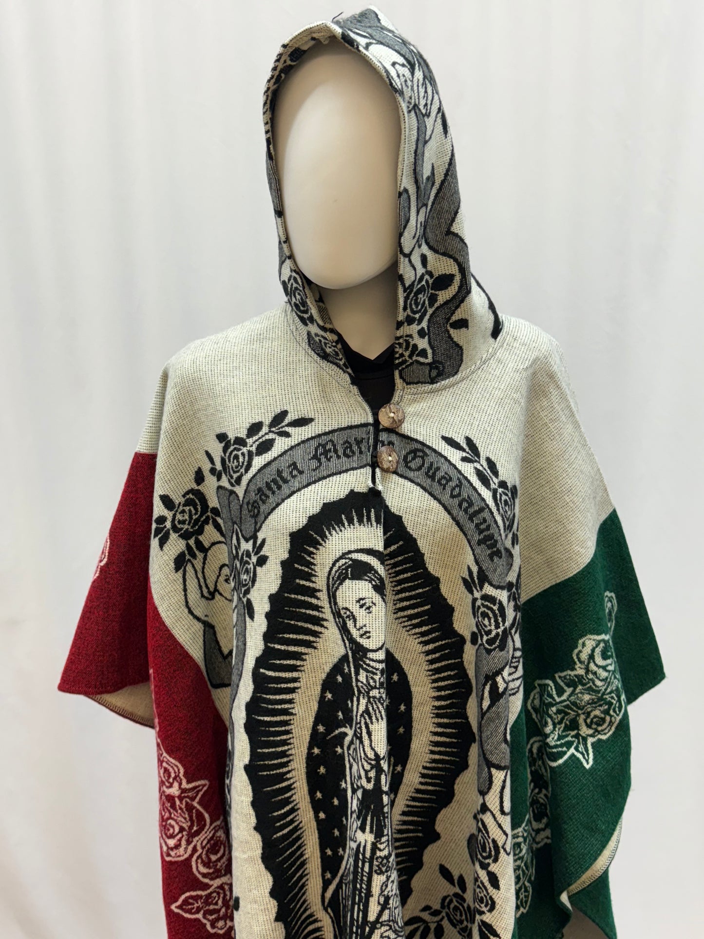 Women's Virgin of Guadalupe Alpaca Wool Hooded Poncho