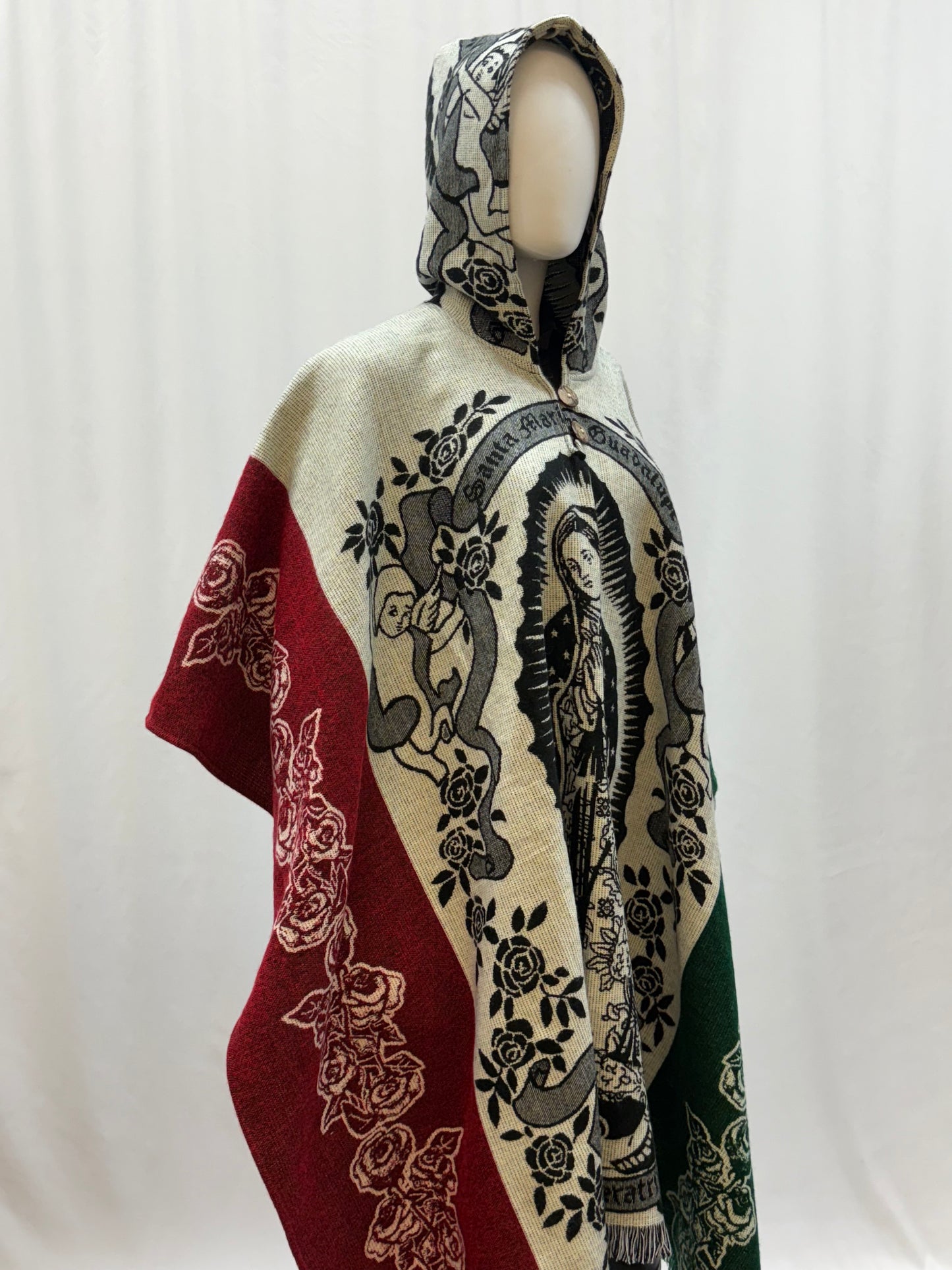 Women's Virgin of Guadalupe Alpaca Wool Hooded Poncho