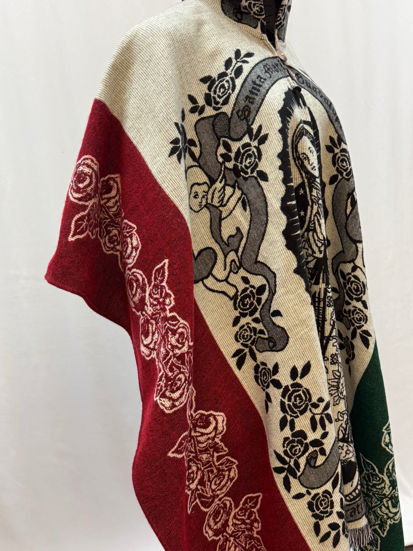 Women's Virgin of Guadalupe Alpaca Wool Hooded Poncho