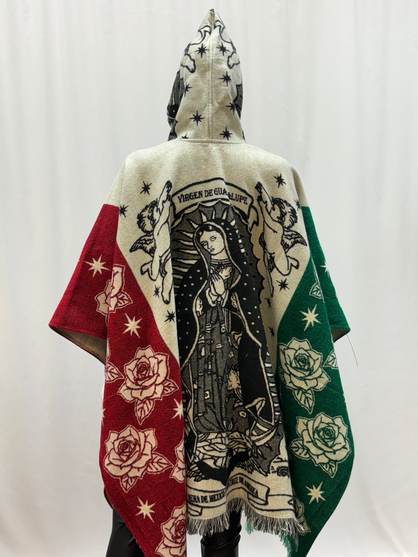 Women's Virgin of Guadalupe Alpaca Wool Hooded Poncho