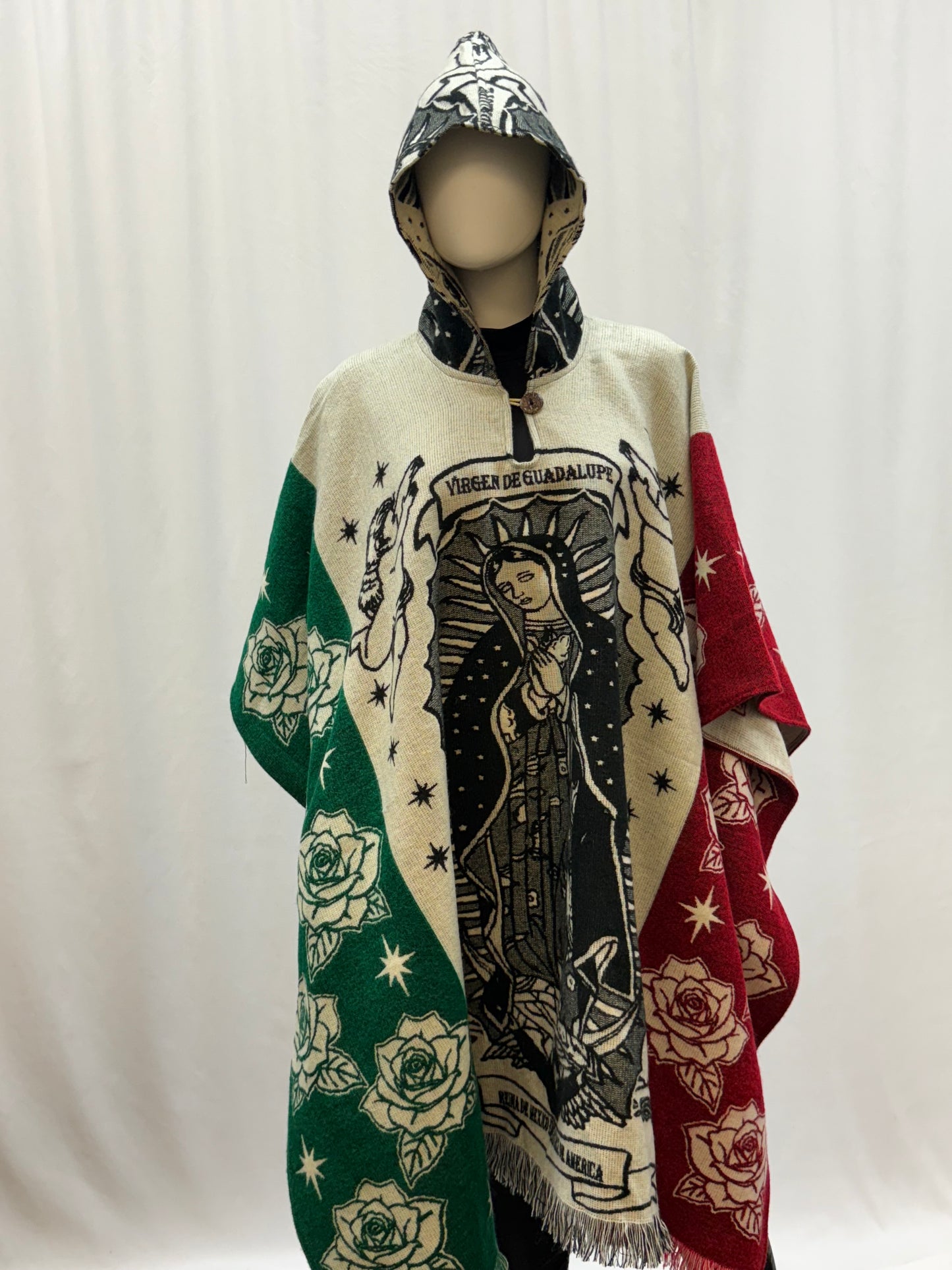 Women's Virgin of Guadalupe Alpaca Wool Hooded Poncho
