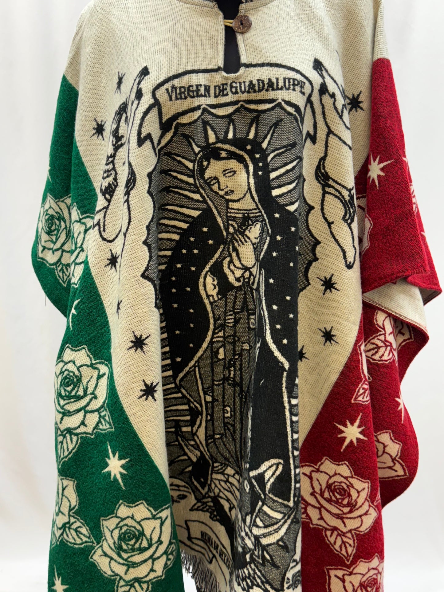 Women's Virgin of Guadalupe Alpaca Wool Hooded Poncho