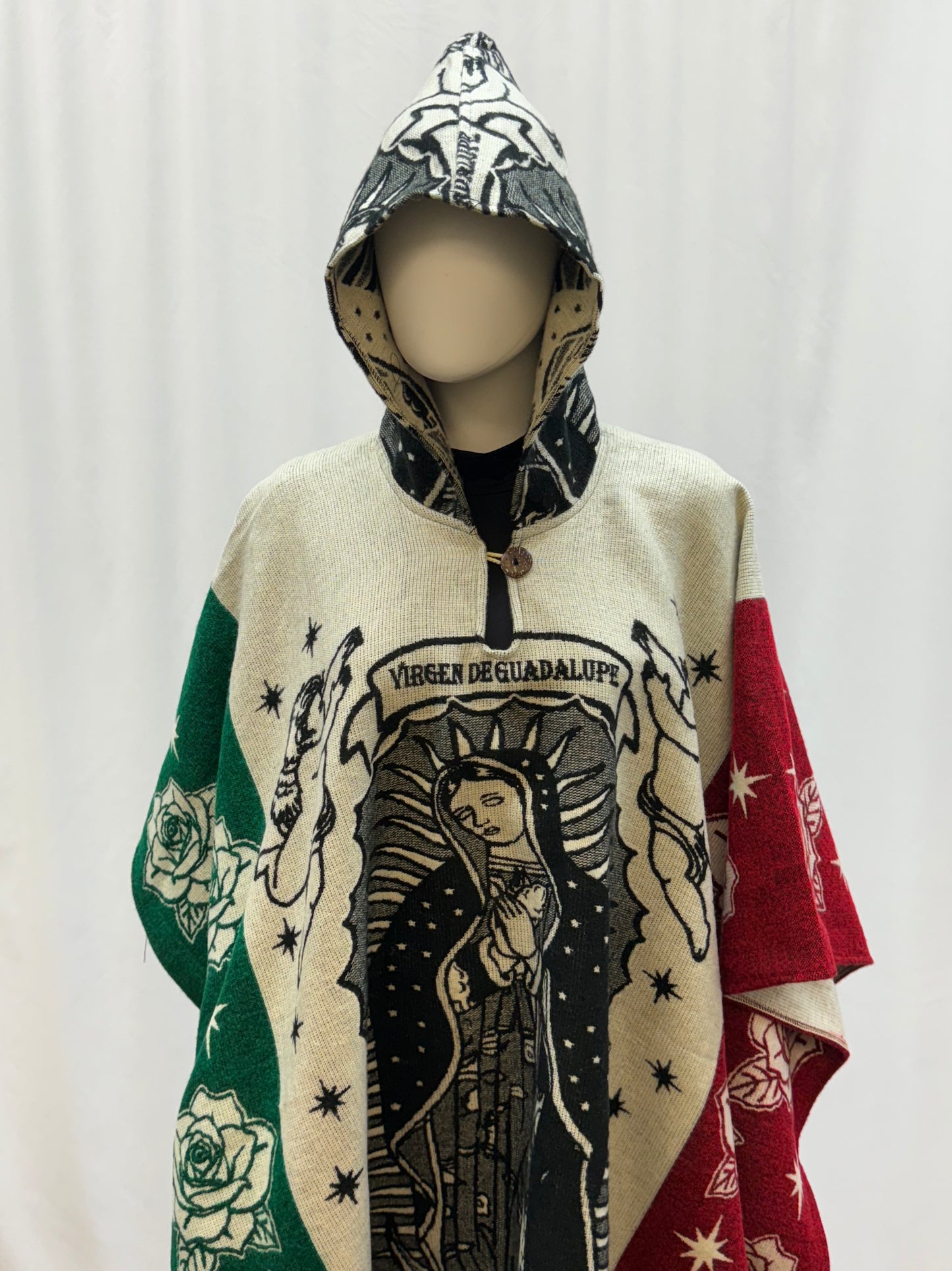 Women's Virgin of Guadalupe Alpaca Wool Hooded Poncho