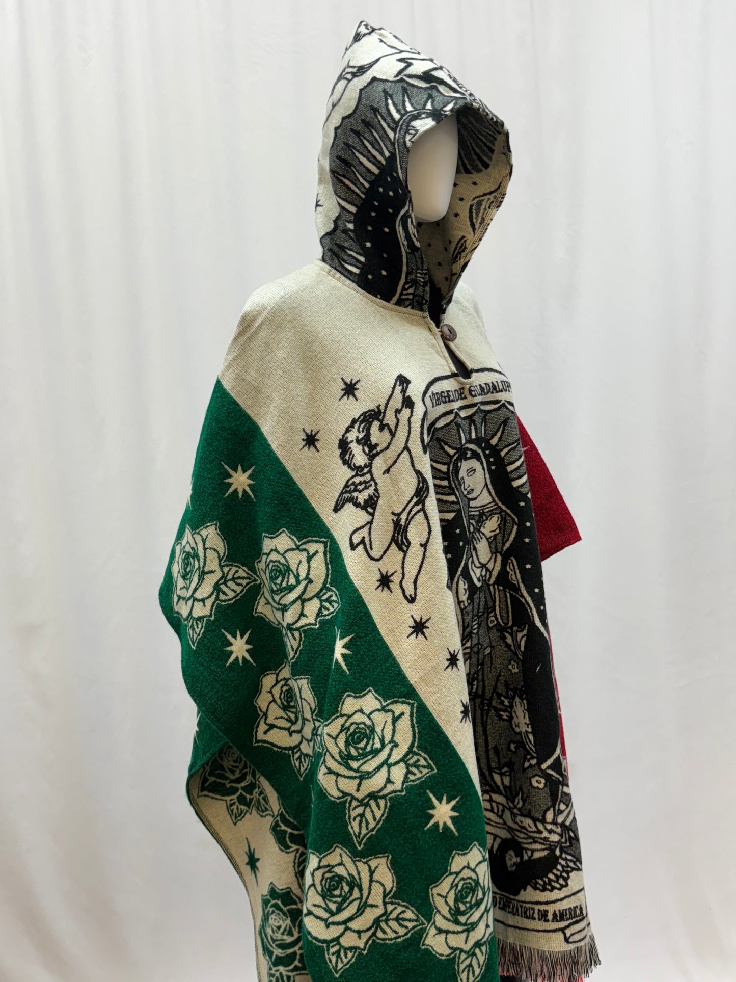 Women's Virgin of Guadalupe Alpaca Wool Hooded Poncho