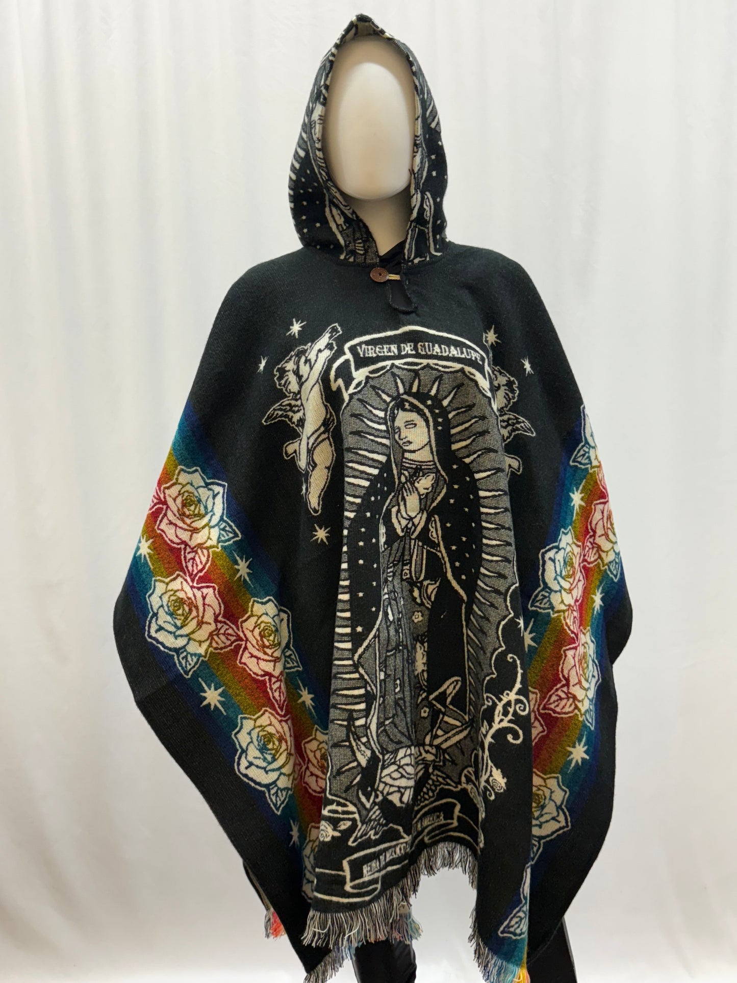 Women's Virgin of Guadalupe Alpaca Wool Hooded Poncho