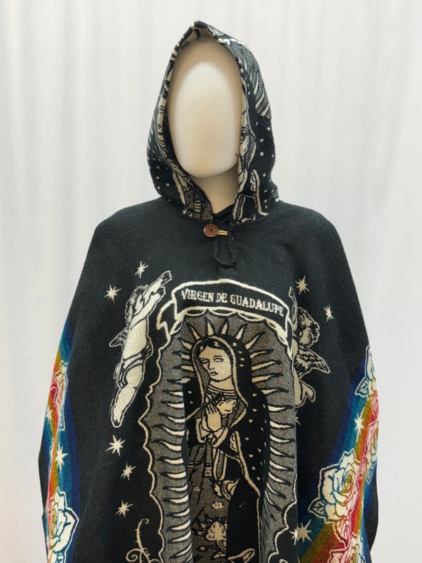 Women's Virgin of Guadalupe Alpaca Wool Hooded Poncho