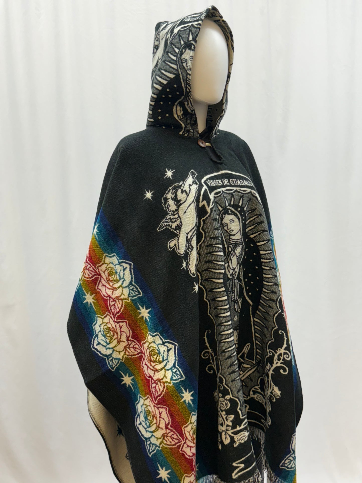 Women's Virgin of Guadalupe Alpaca Wool Hooded Poncho