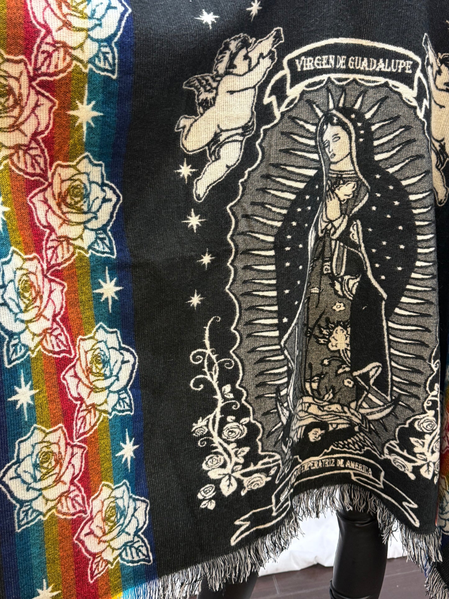 Women's Virgin of Guadalupe Alpaca Wool Hooded Poncho