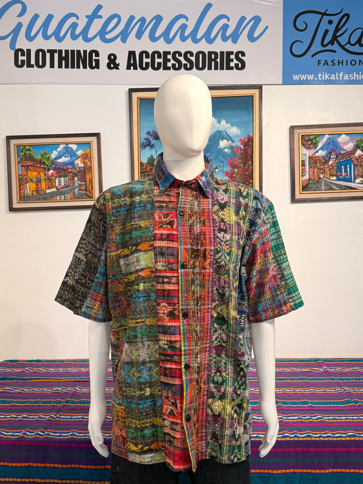 Men's Guatemalan Handwoven Patchwork Collar Shirt