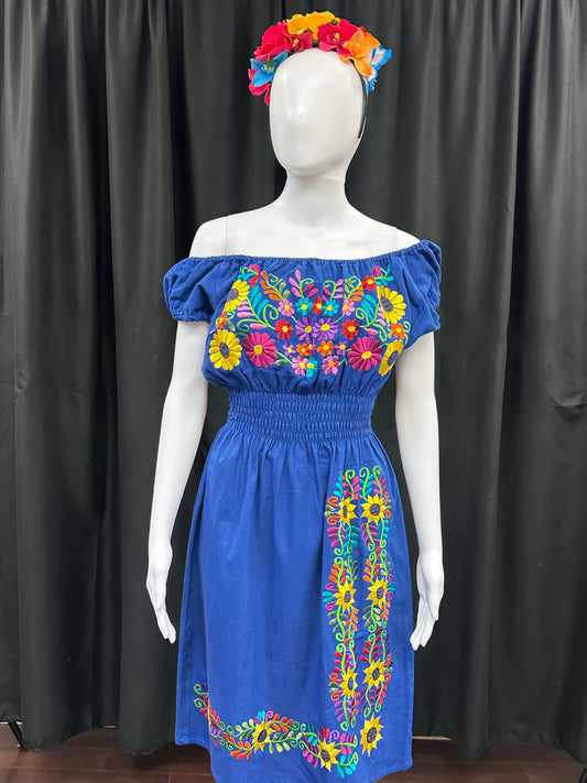 New Style Guatemala Embroidered Floral Dress with Elastic Waist