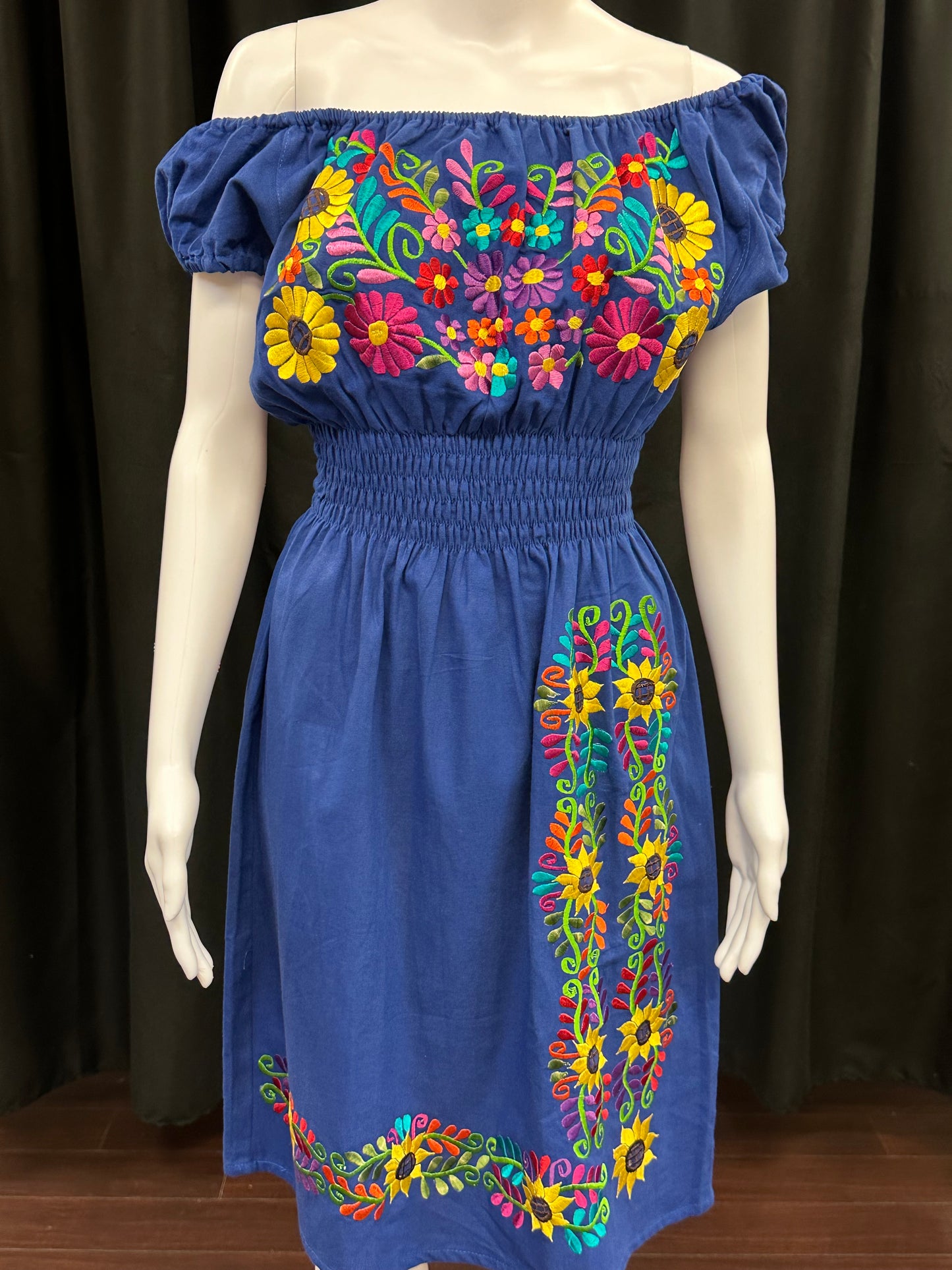 New Style Guatemala Embroidered Floral Dress with Elastic Waist