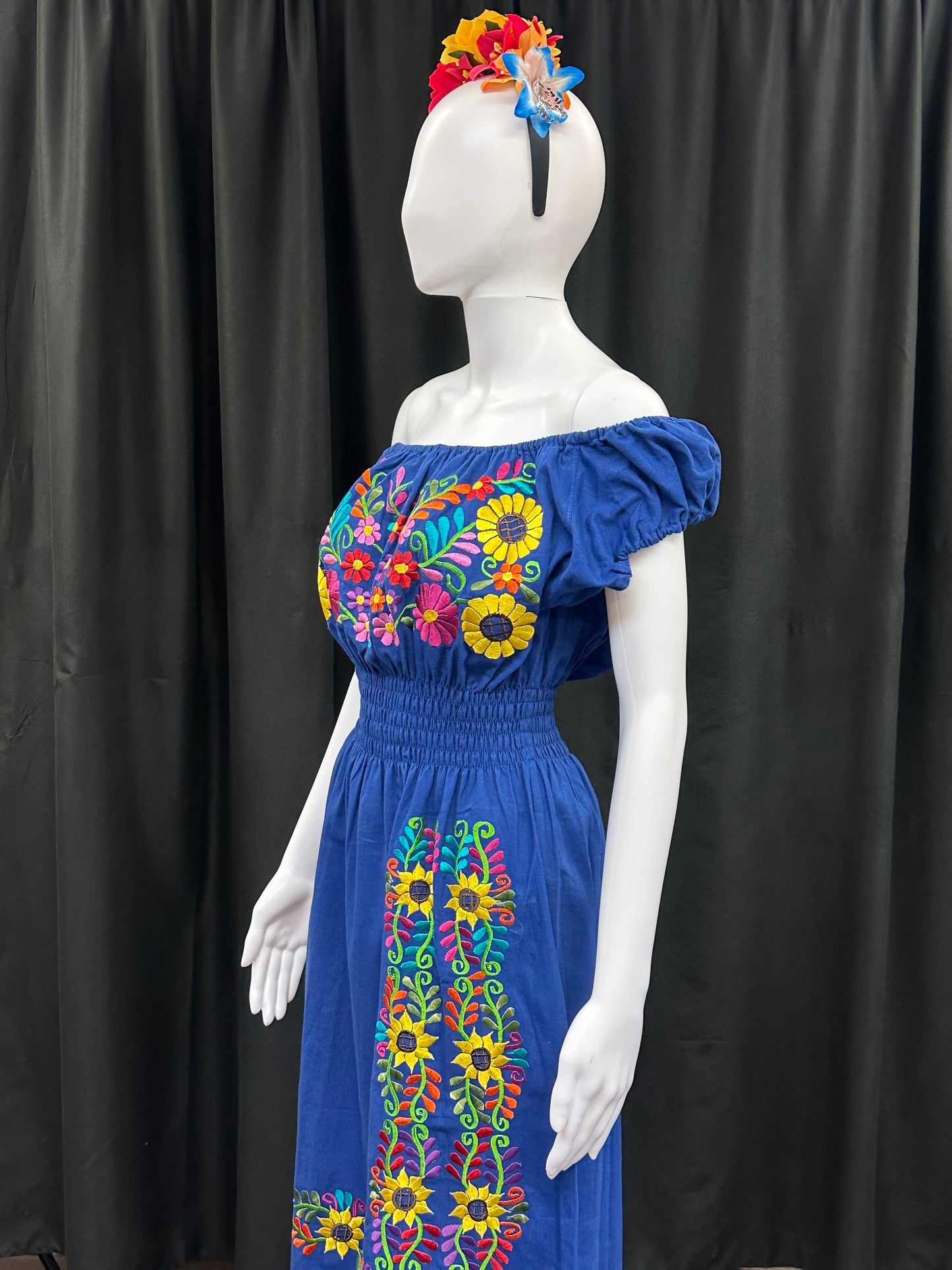 New Style Guatemala Embroidered Floral Dress with Elastic Waist