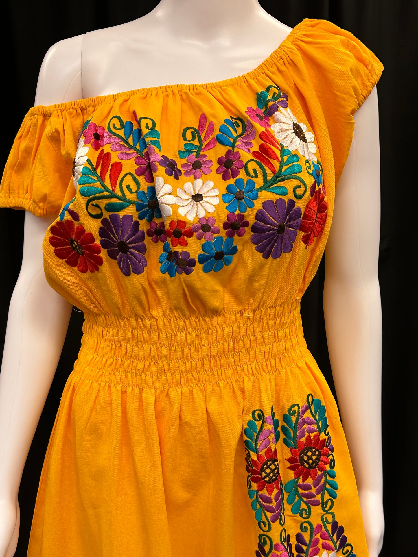 New Style Guatemalan Embroidered Floral Dress with Elastic Waist