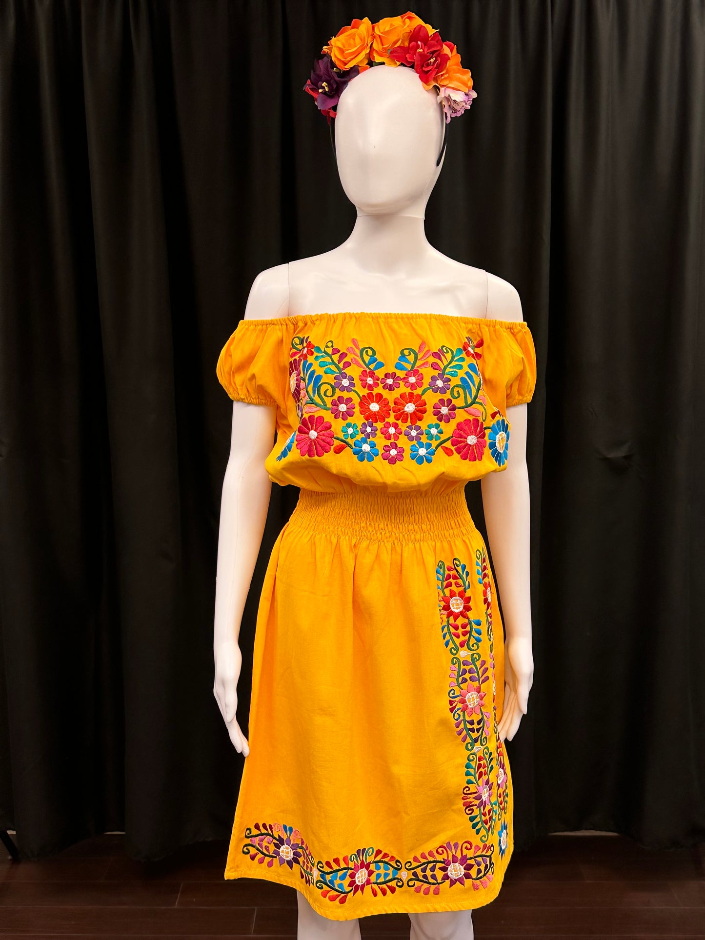 New Style Guatemalan Embroidered Floral Dress with Elastic Waist