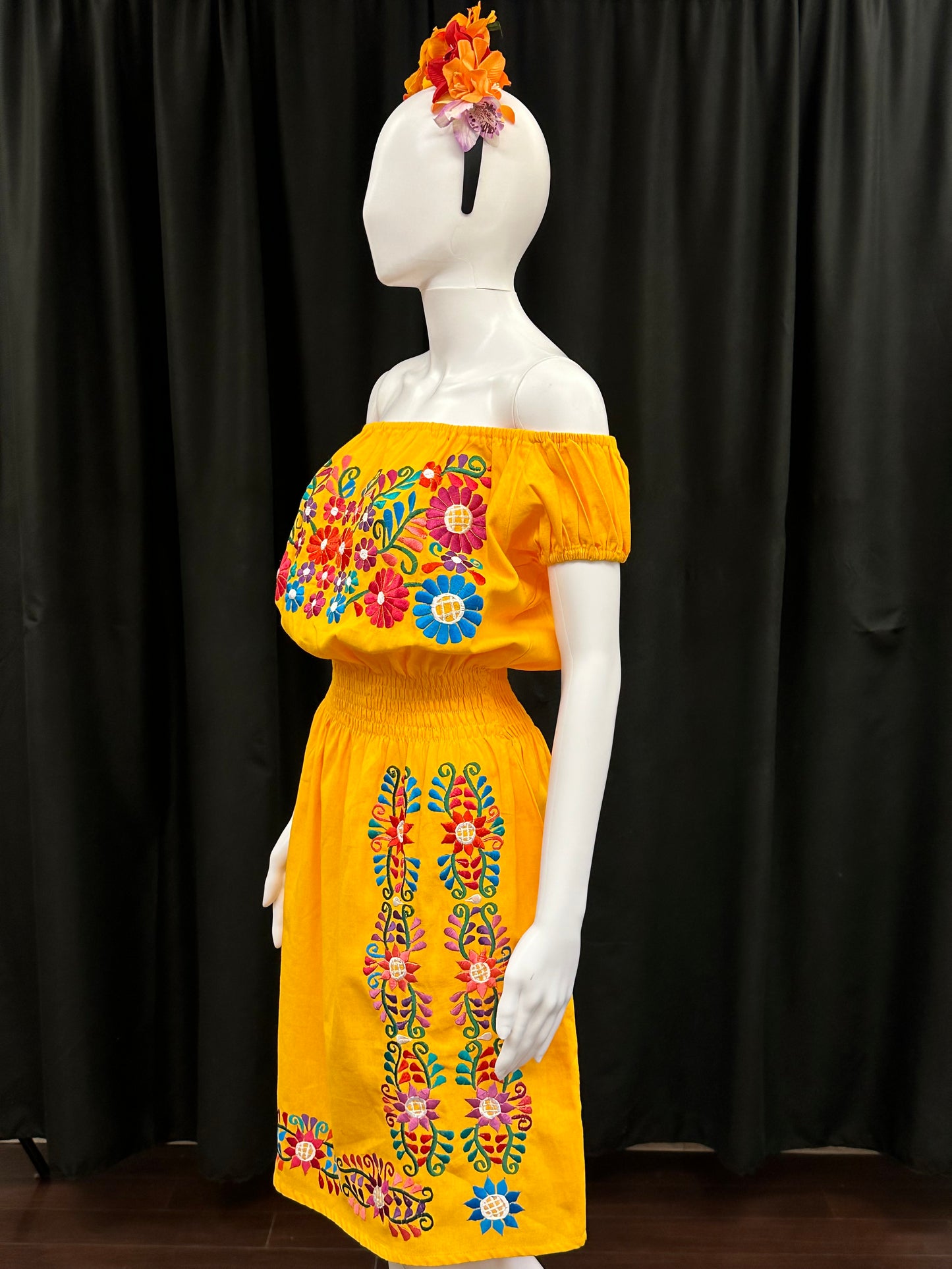 New Style Guatemalan Embroidered Floral Dress with Elastic Waist