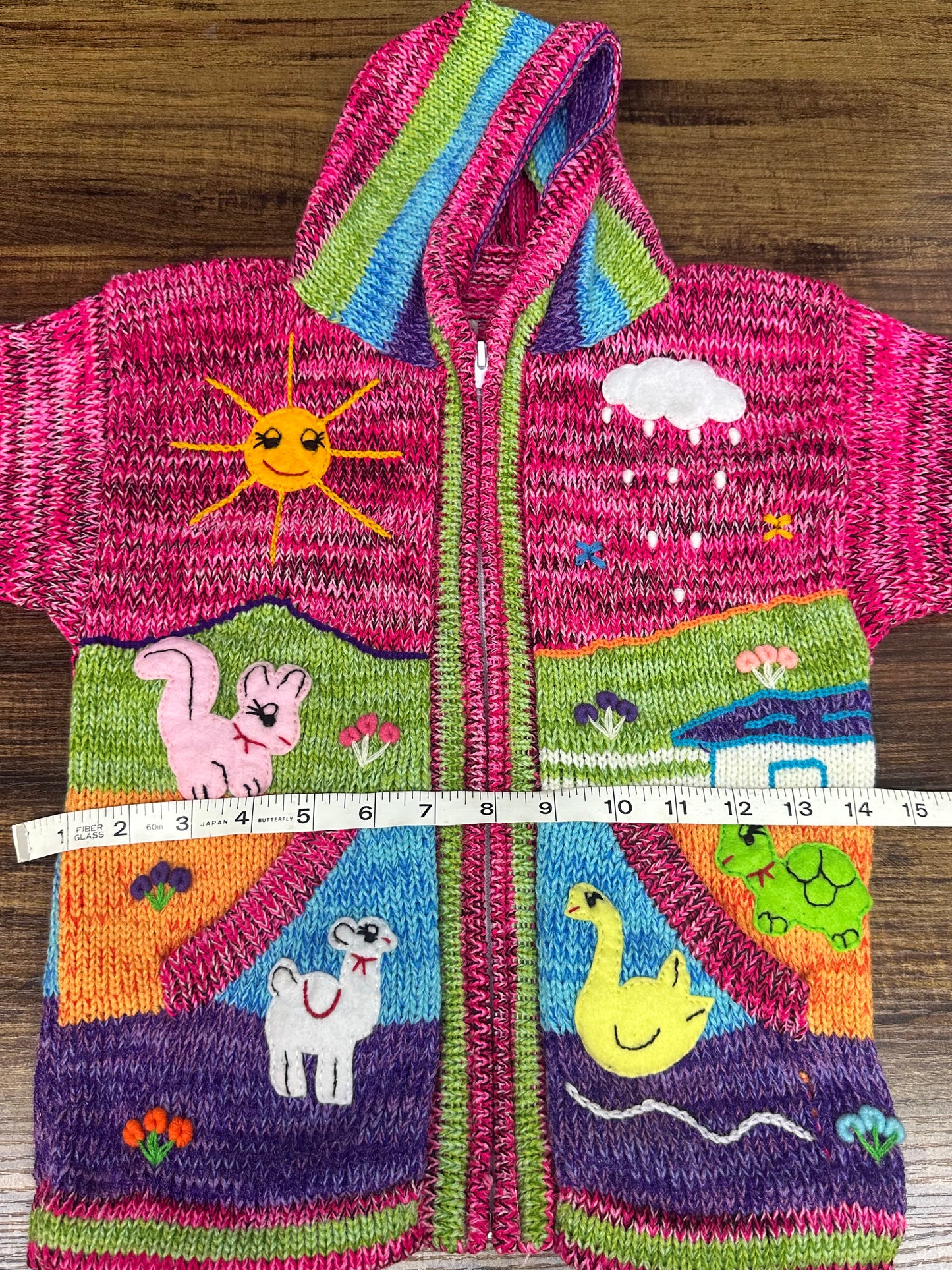 Girl's Wool Hooded Embroidered Cardigan